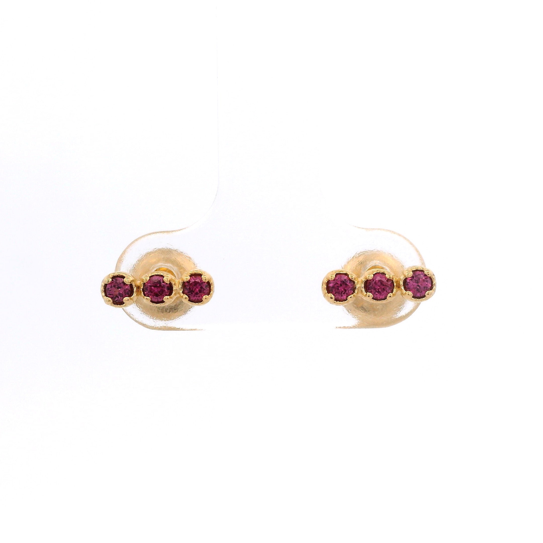 925YG BAR MINI 3 STONE RHODOLITE GARNET EARRINGS