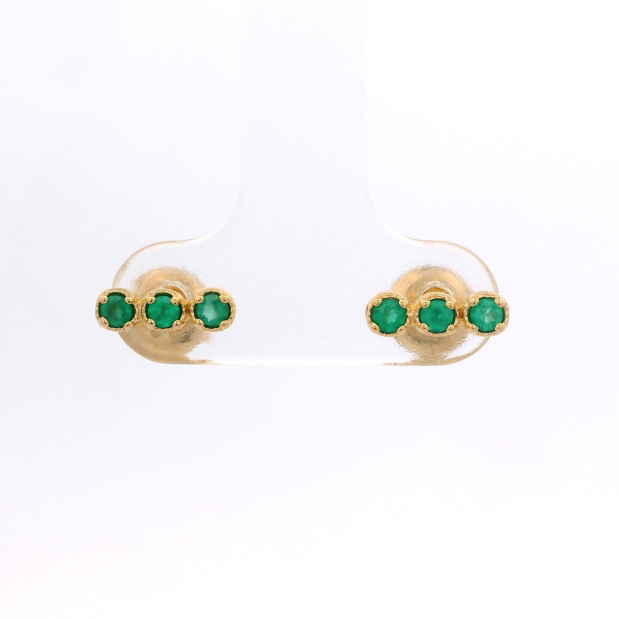 925YG BAR MINI 3 STONE ONYX GREEN EARRINGS