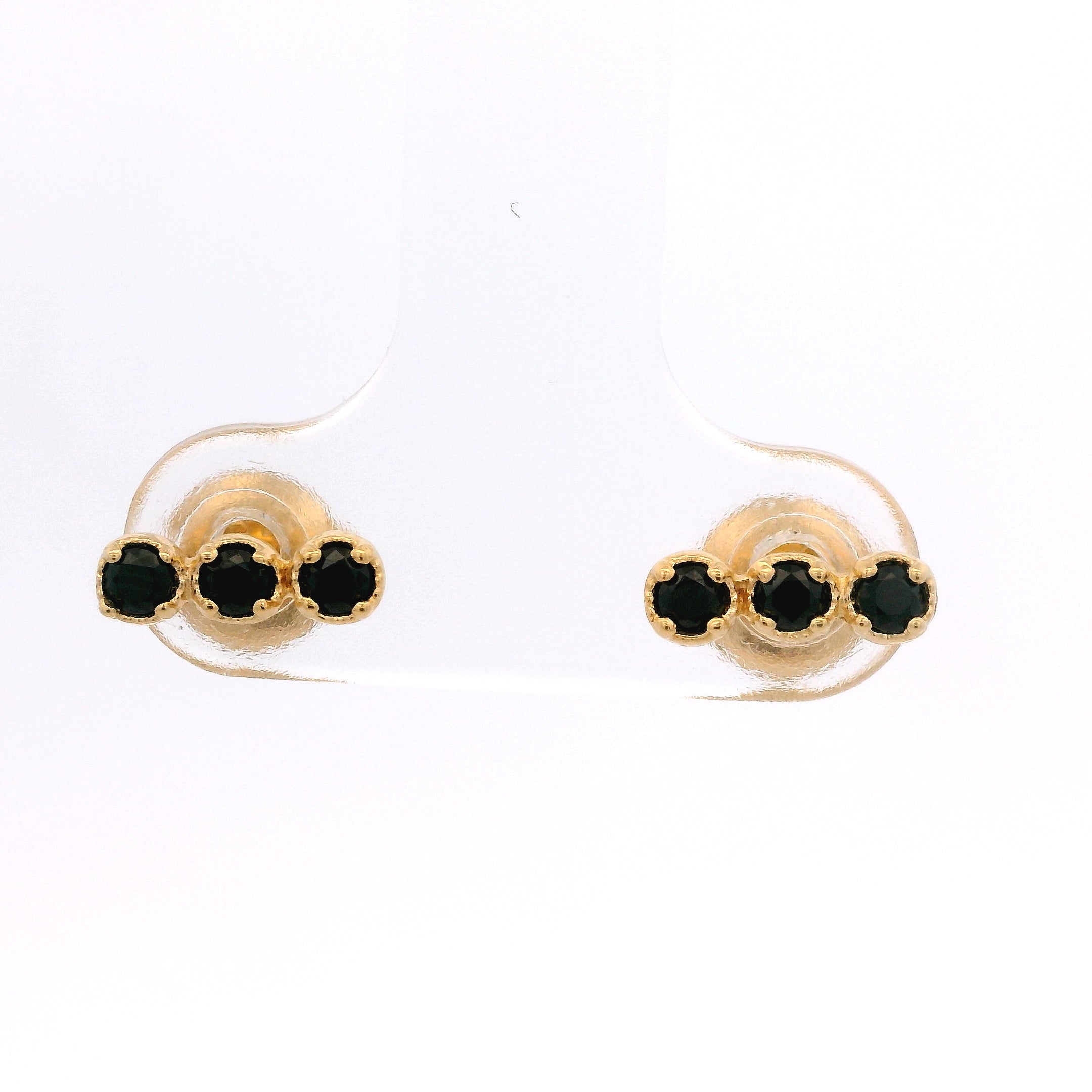 925YG BAR MINI 3 STONE SPINEL BLACK EARRINGS