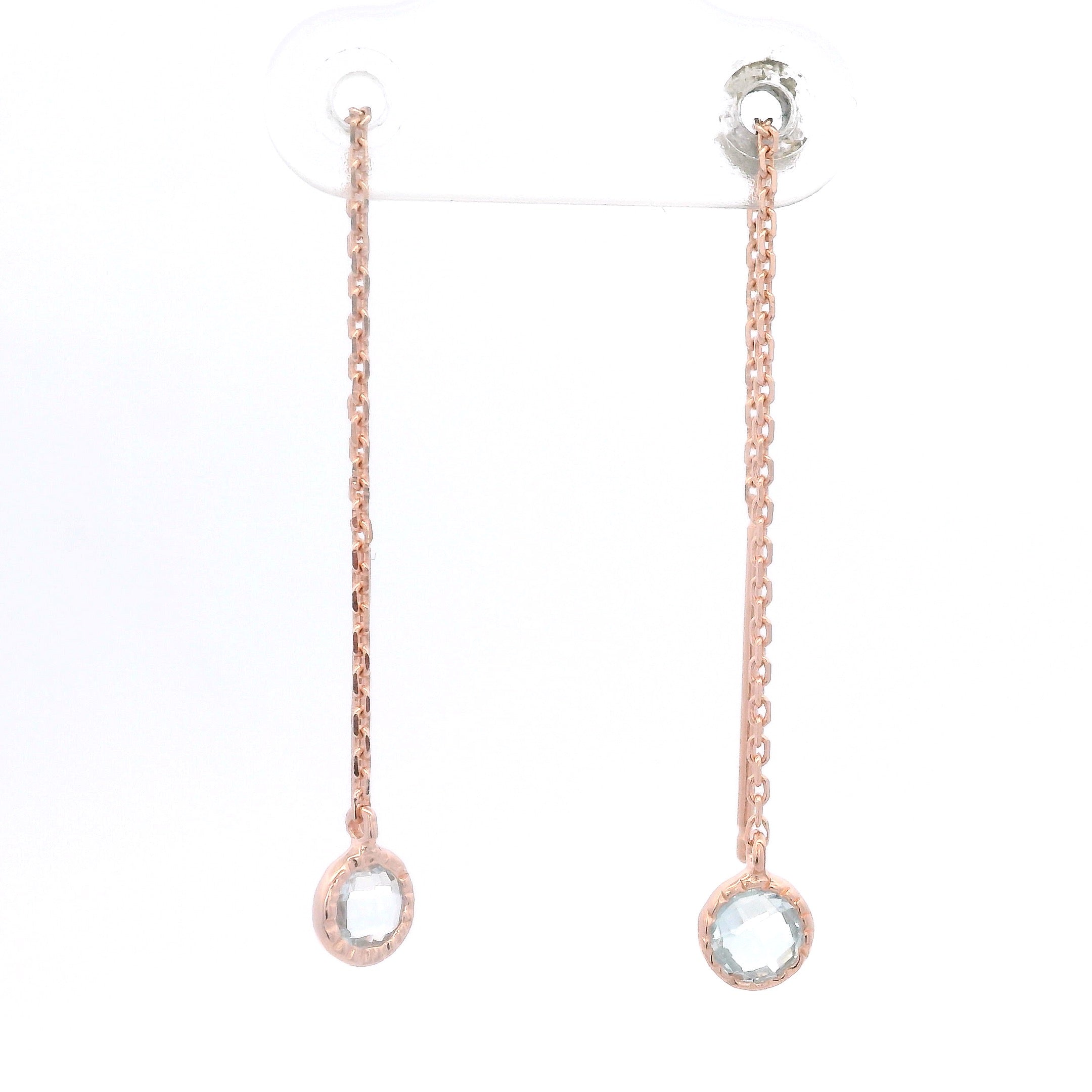 925RG BEZEL TOPAZ BLUE SOLITARY EARRINGS