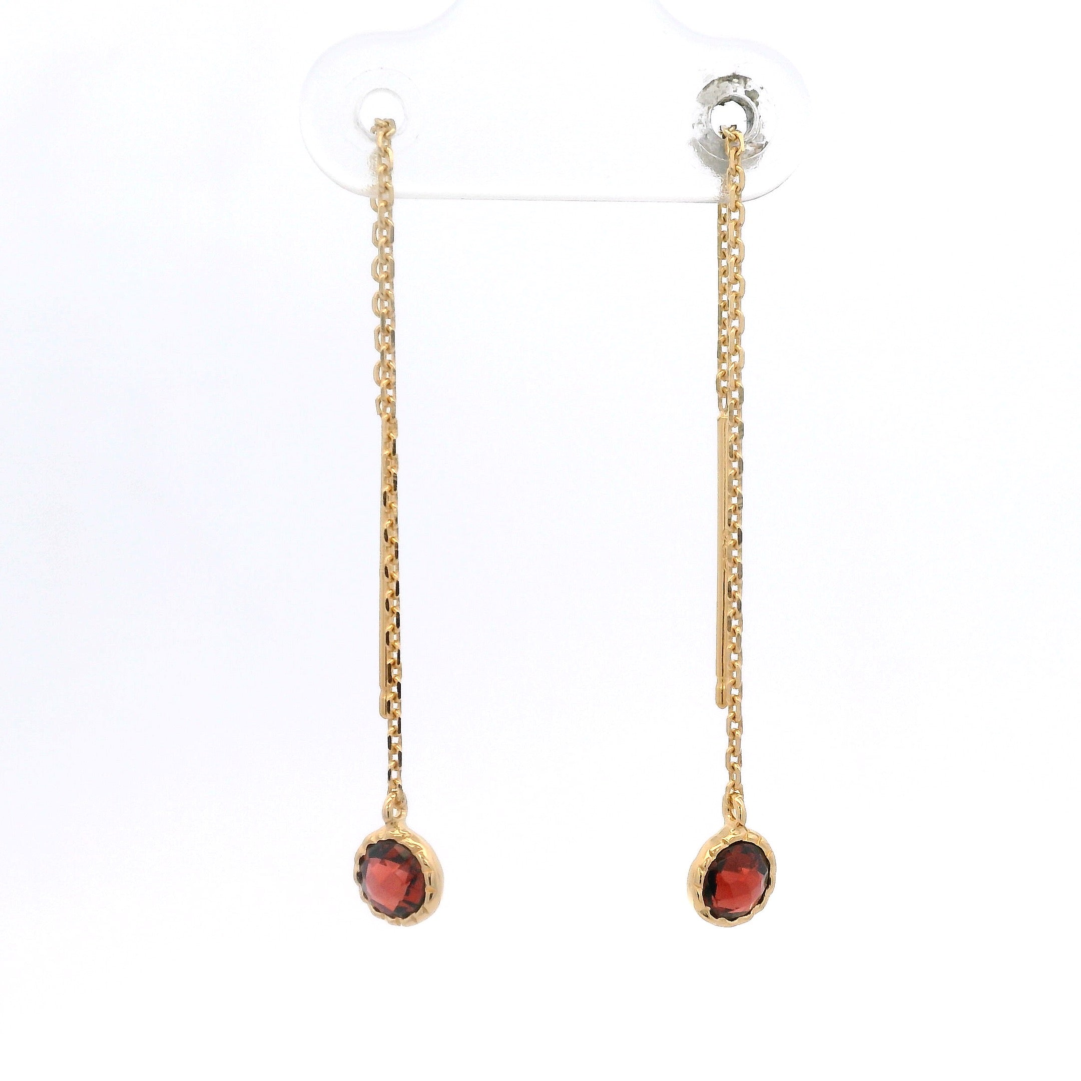 925YG BEZEL GARNET SOLITARY EARRINGS