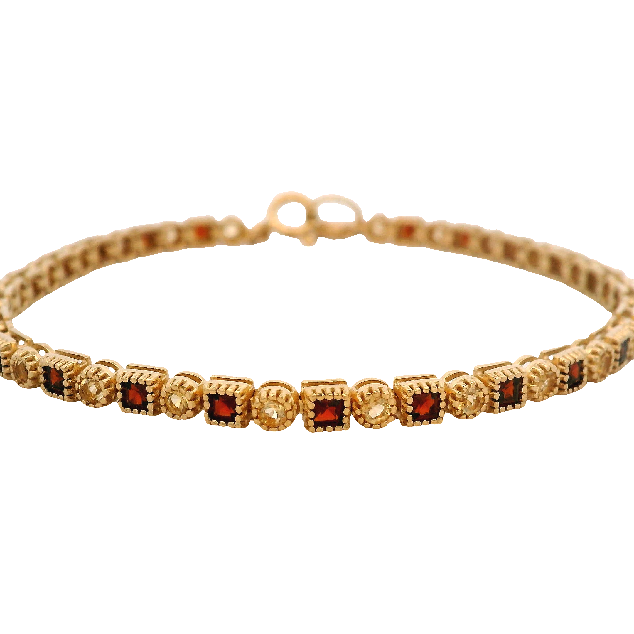 925YG TENNIS SQUARE GARNET BEZEL CITRINE BRACELET