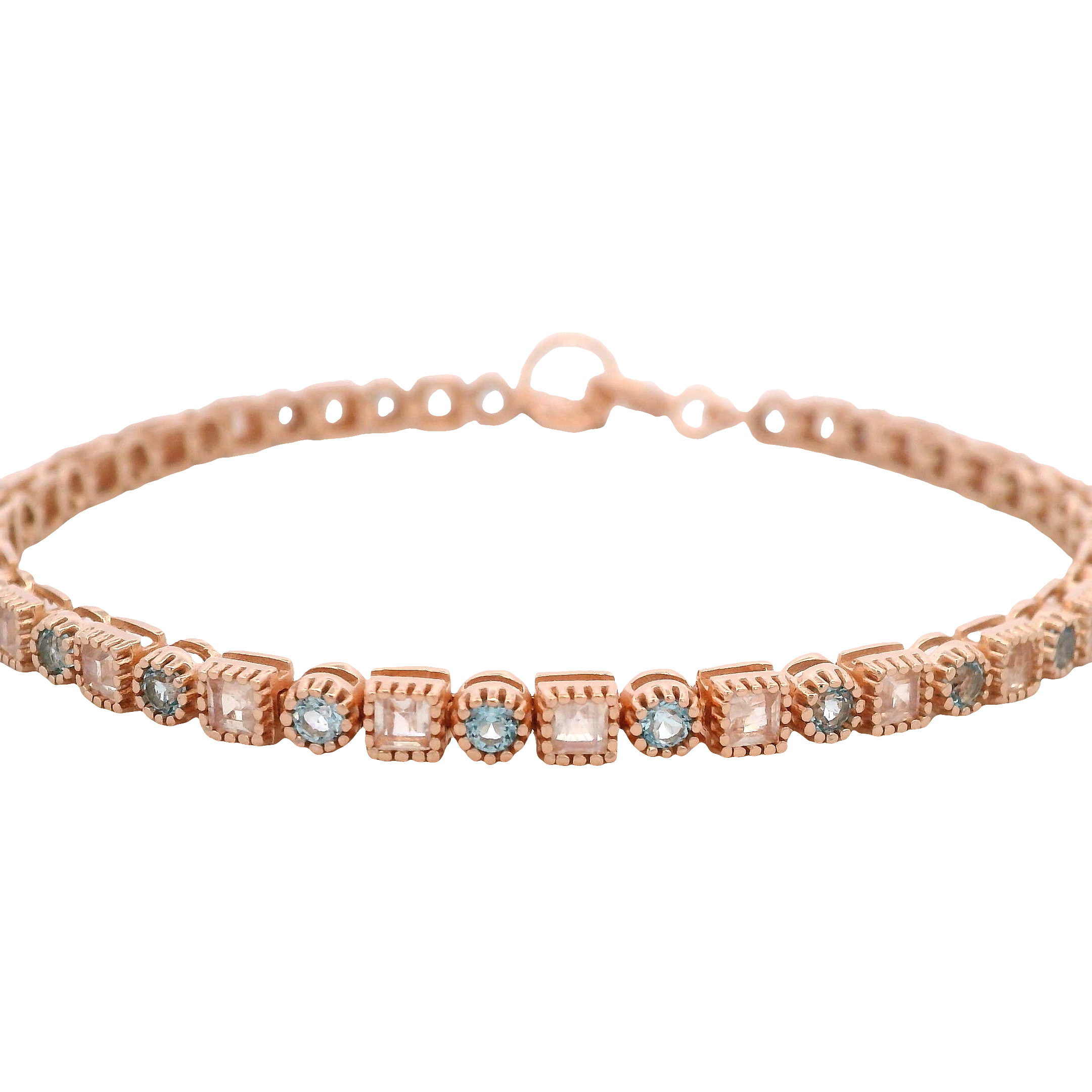 925RG TENNIS SQUARE MOOSTONE BEZEL TOPAZ BLUE BRACELET