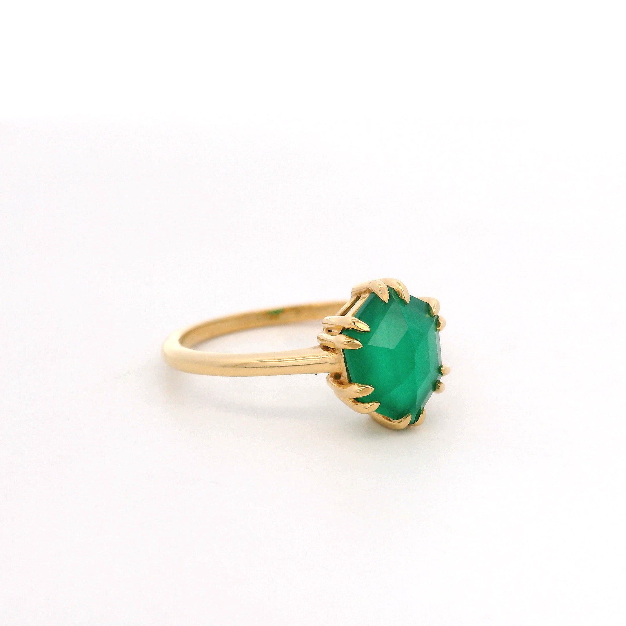 925YG HEXAGONAL ONYX GREEN RING T6.5