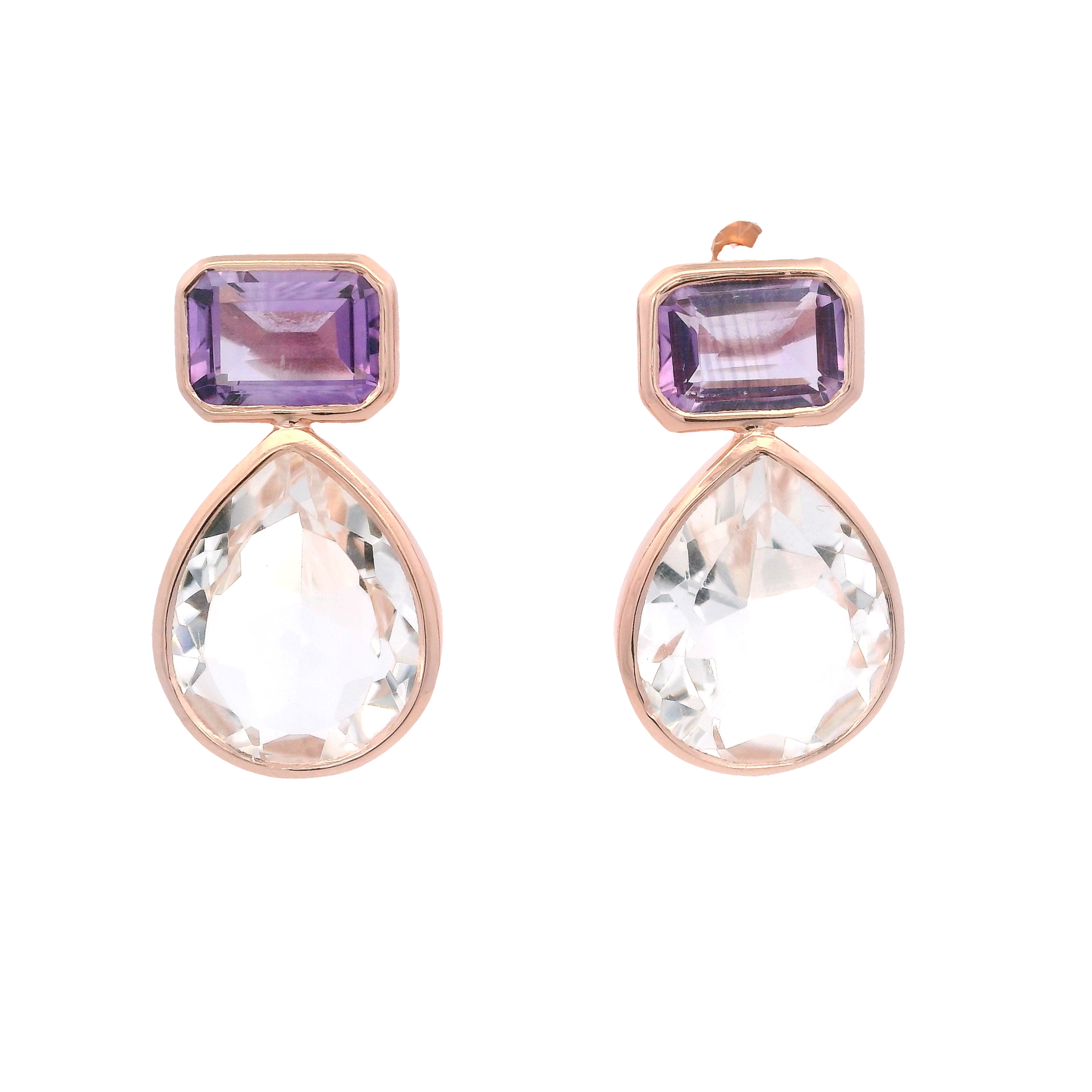 925RG BAGUETTE AMETHYST DROP ROCK CRYSTAL EARRINGS