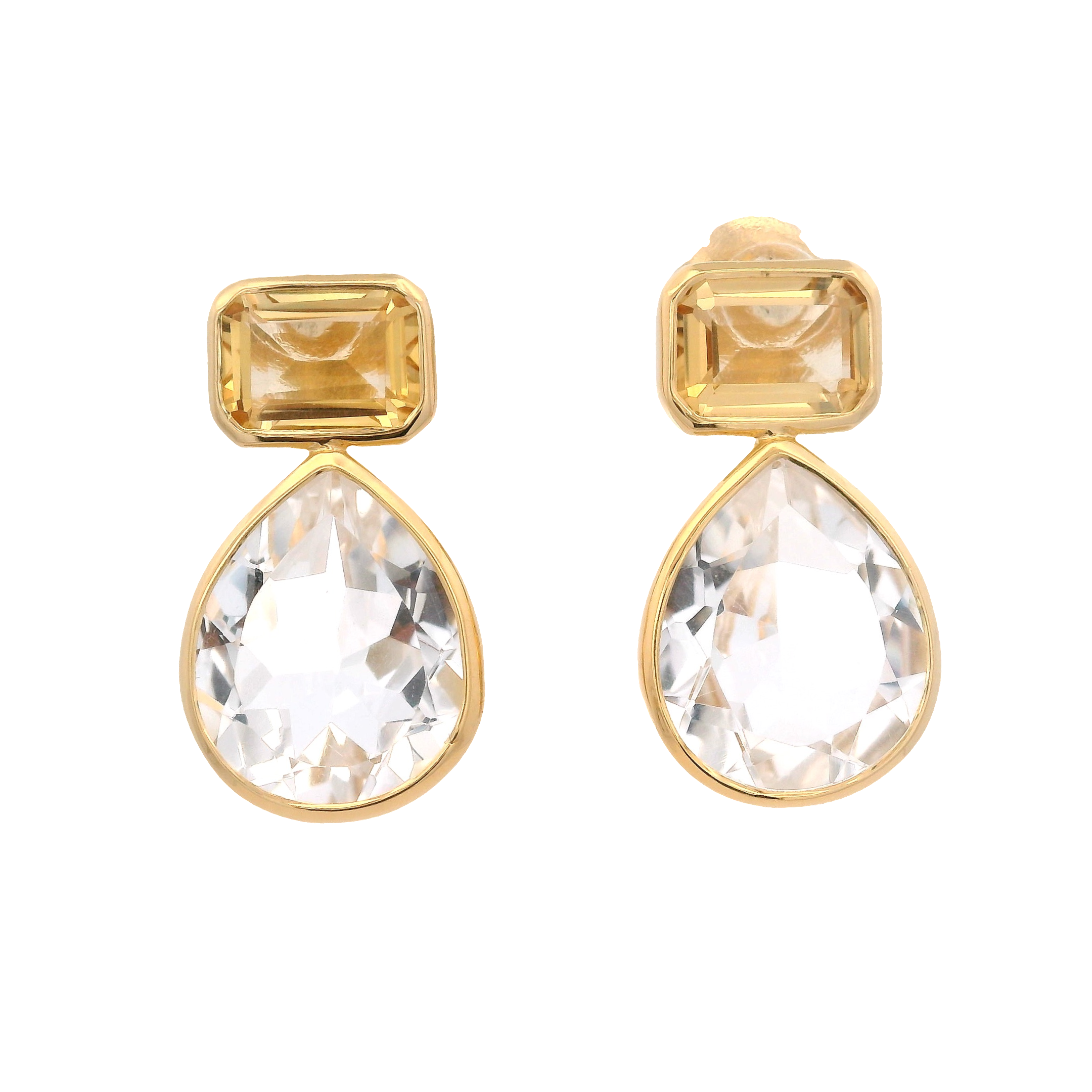 925YG BAGUETE CITRINE DROP ROCK CRYSTAL EARRINGS