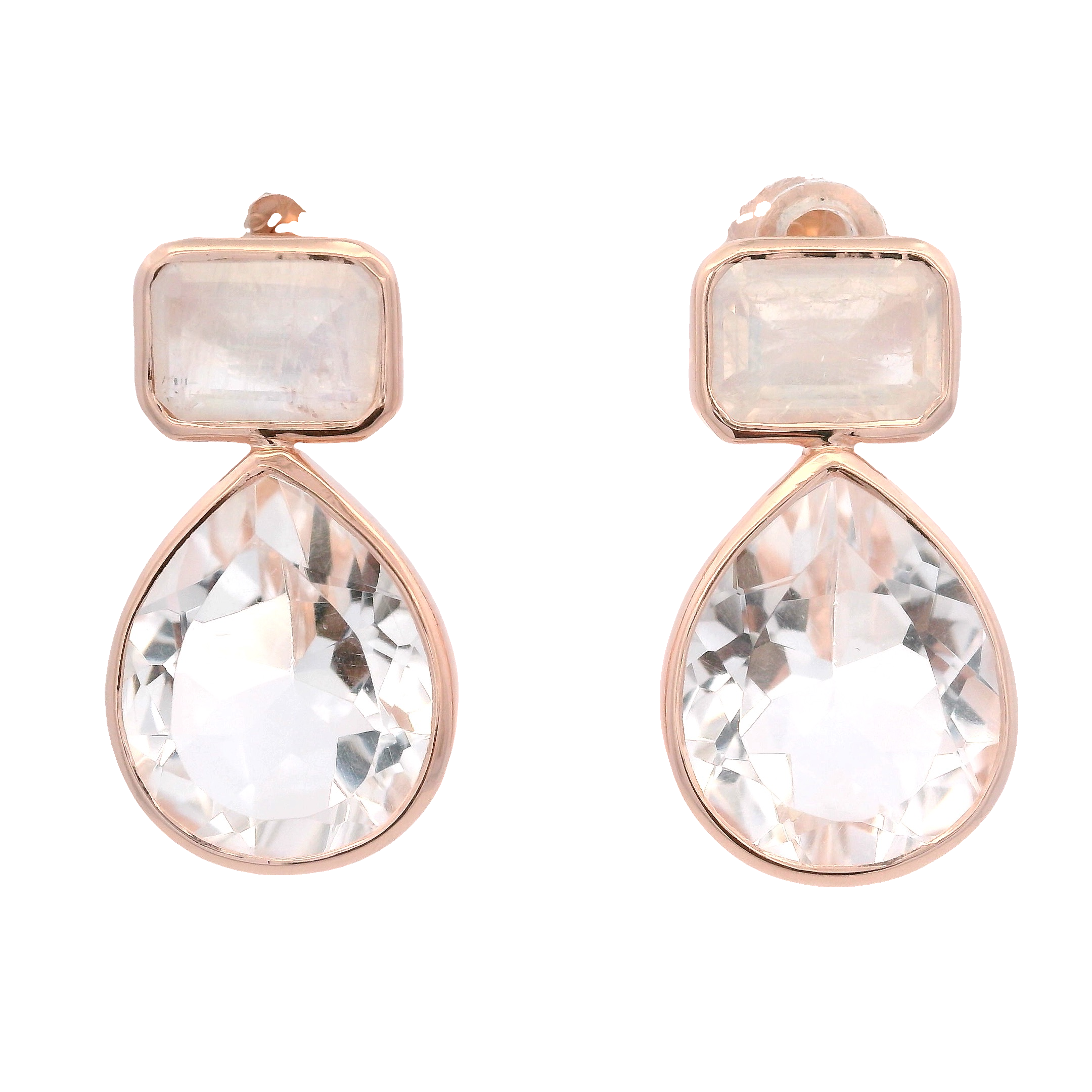 925RG BAGUETE MOOSTONE DROP ROCK CRYSTAL EARRINGS