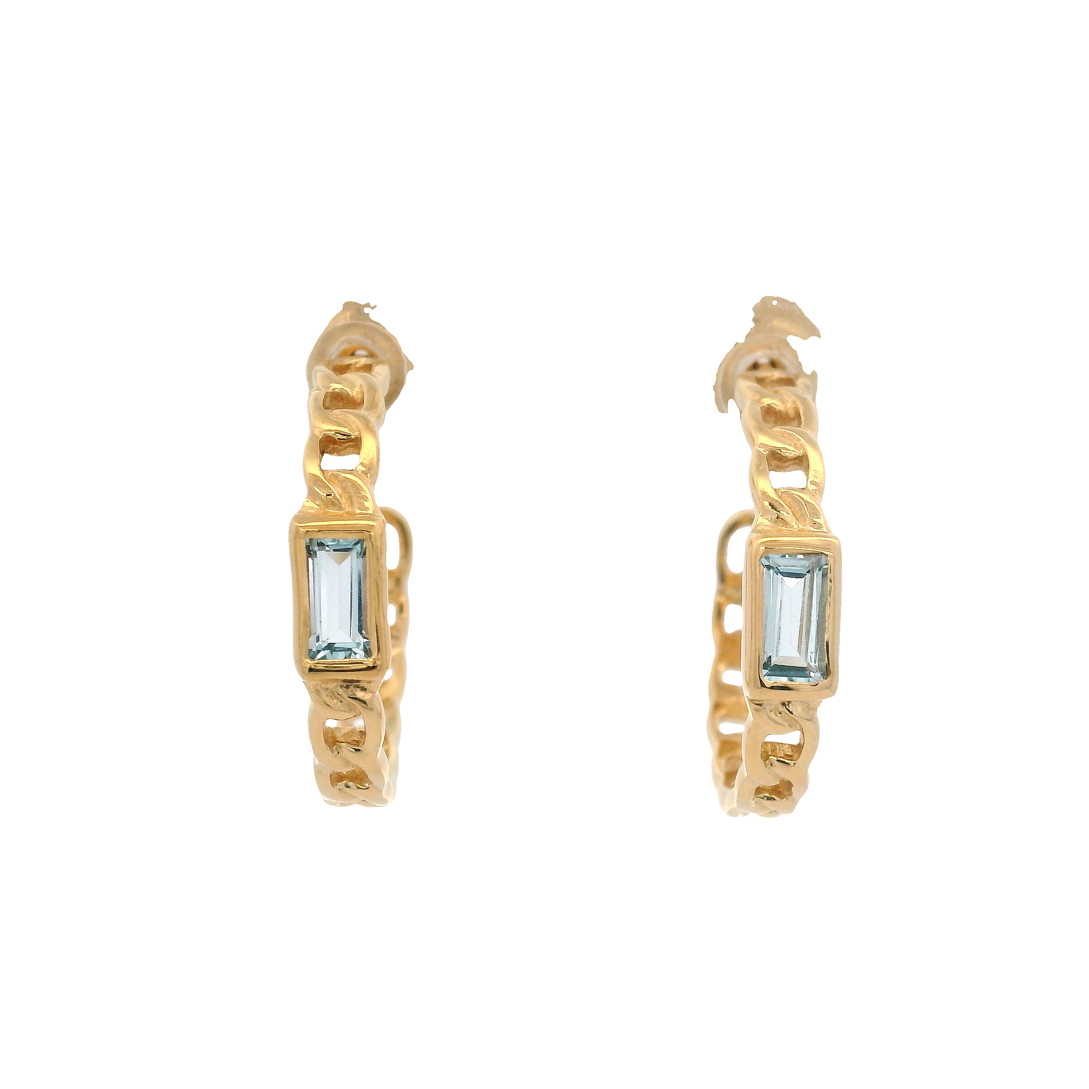 925YG BAGUETE TOPAZ BLUE CURB LINK HUGGIES