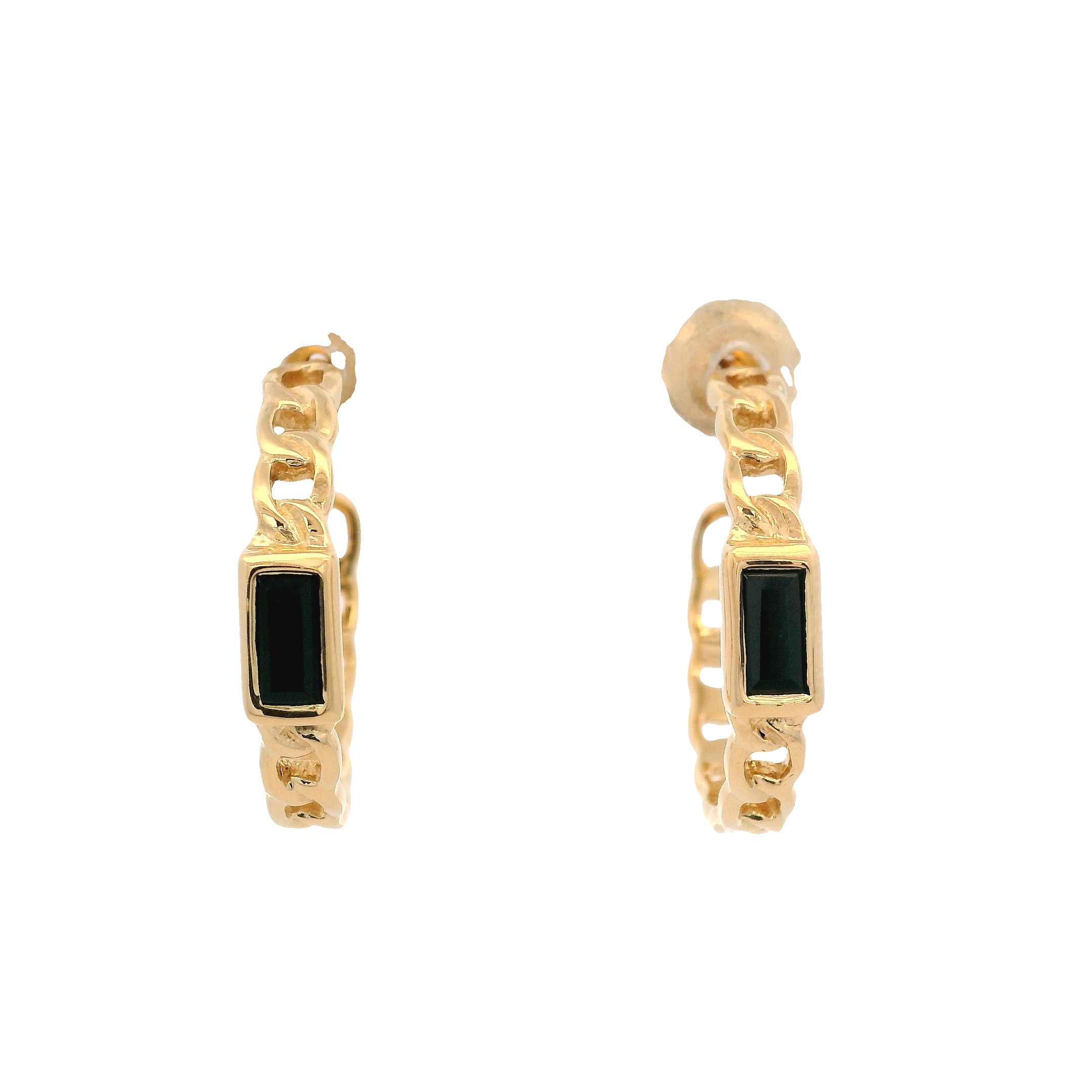 925YG BAGUETE SPINEL BLACK CURB LINK HUGGIES