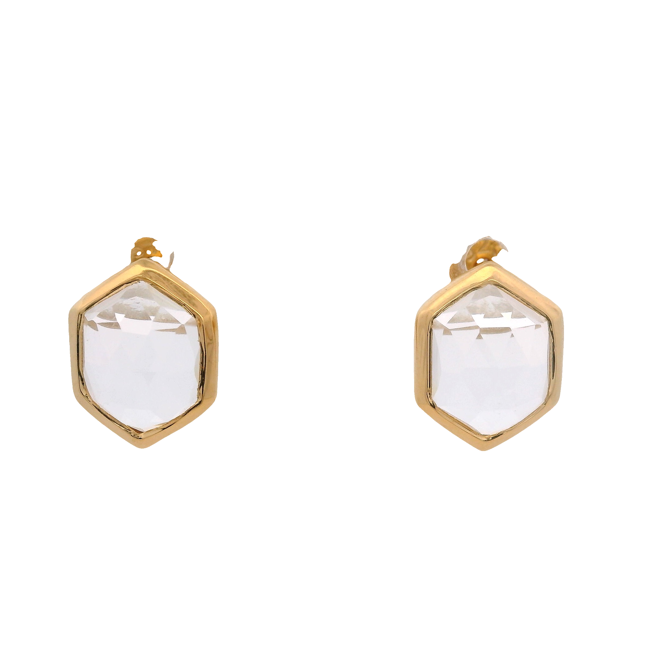 925YG HEXAGONAL ROCK CRYSTAL EARRINGS