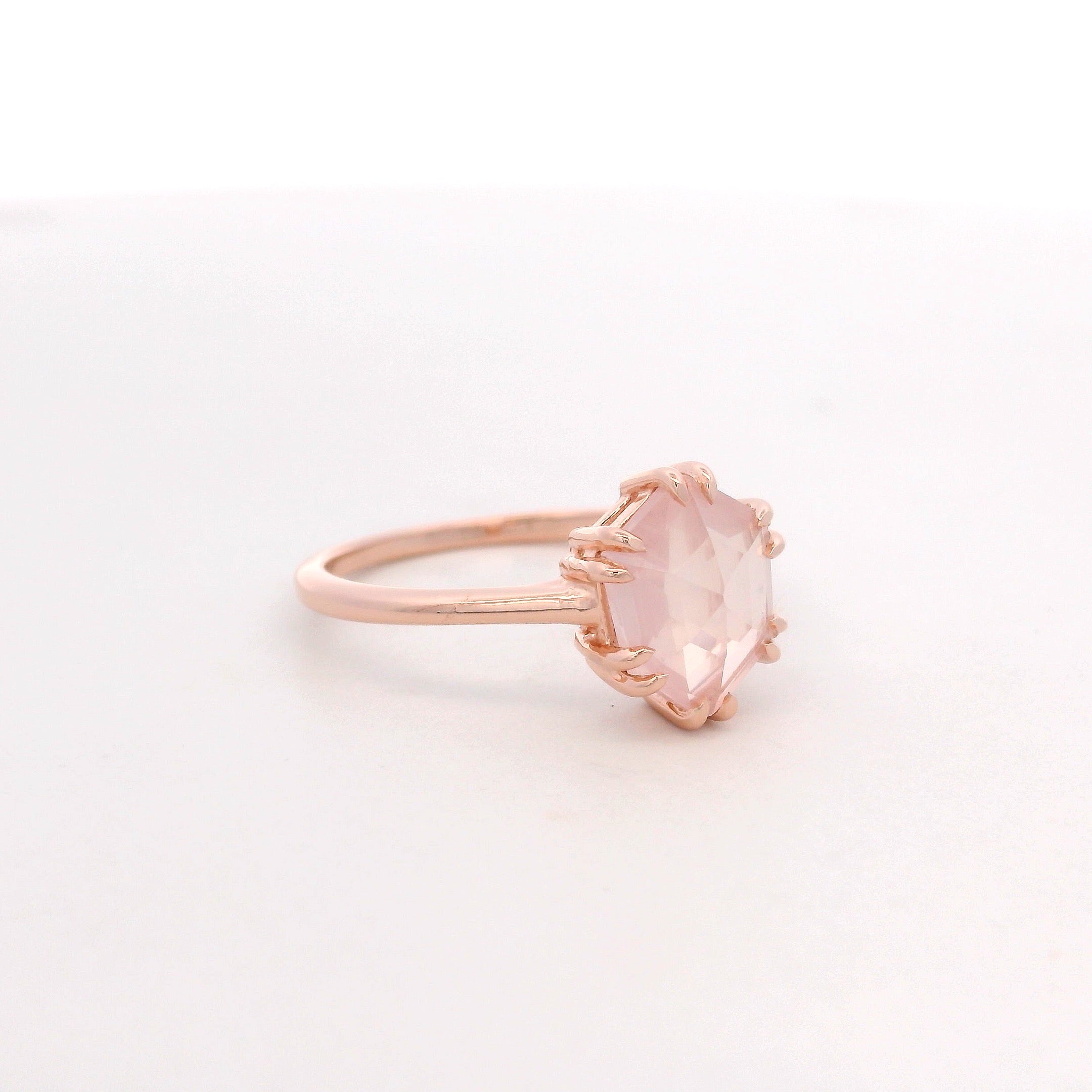 925RG HEXAGONAL ROSE QUARTZ RING T6.5