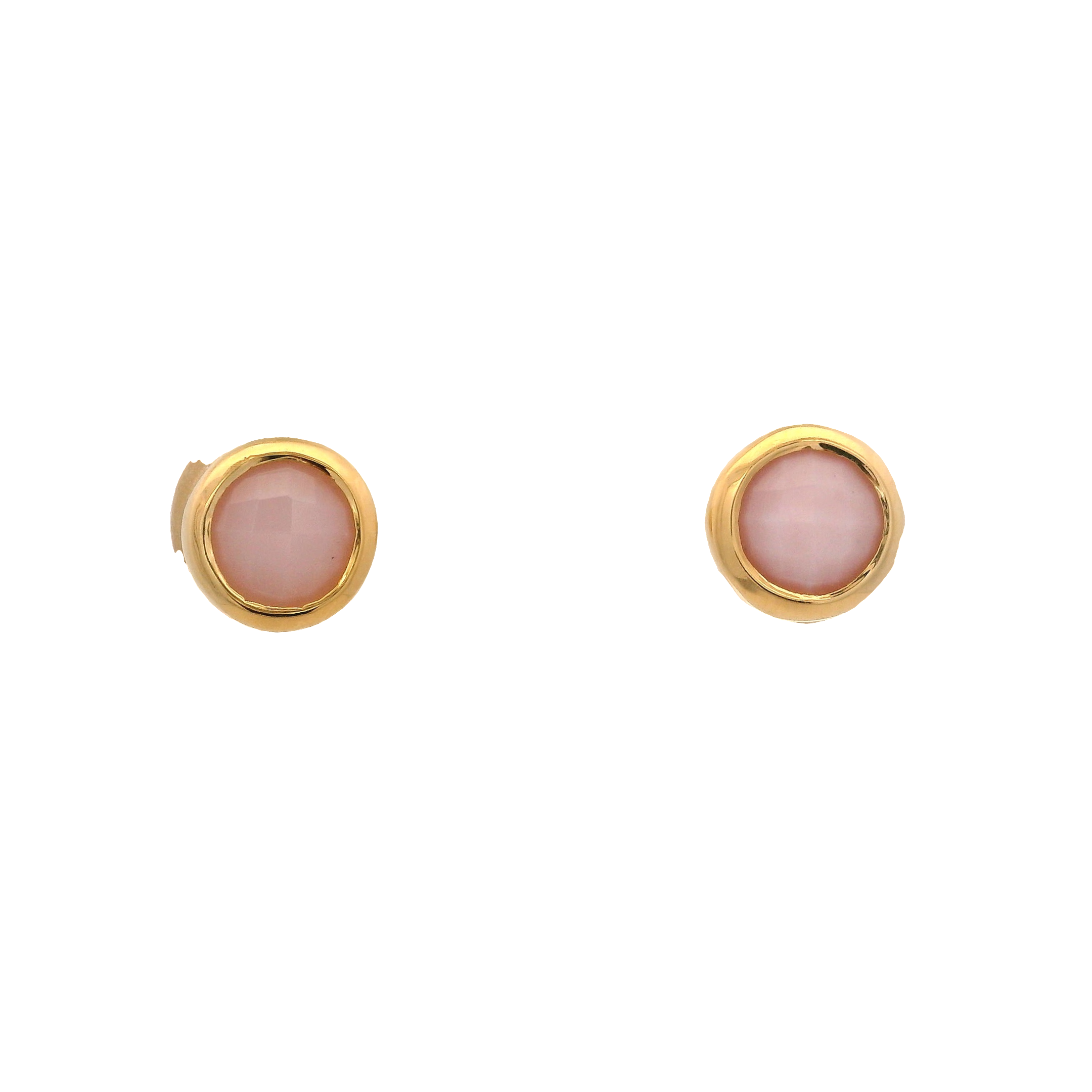 925YG BEZEL OPAL PINK SOLITARY EARRINGS