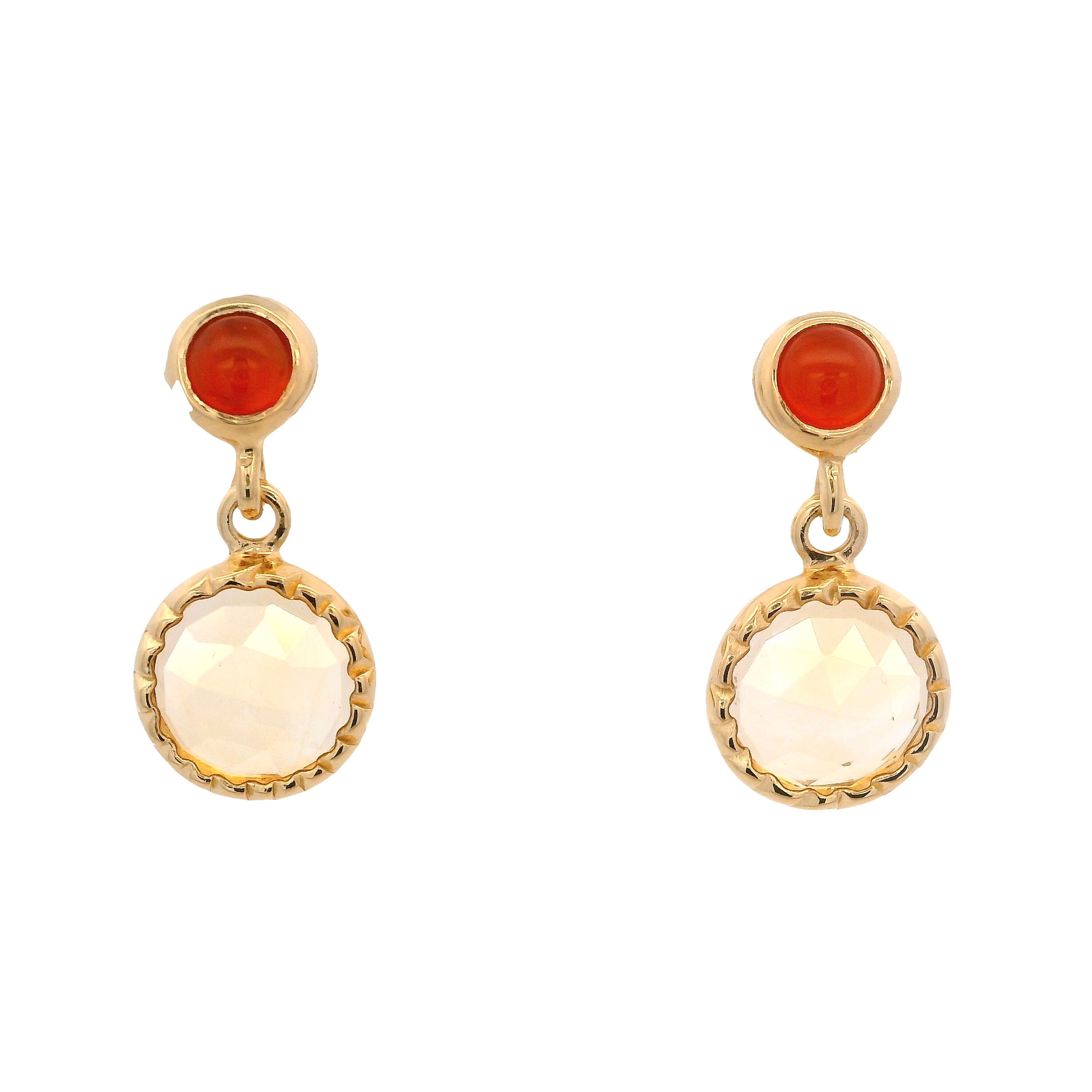 925YG MINI BEZEL CARNELIAN DROP CITRINE EARRINGS