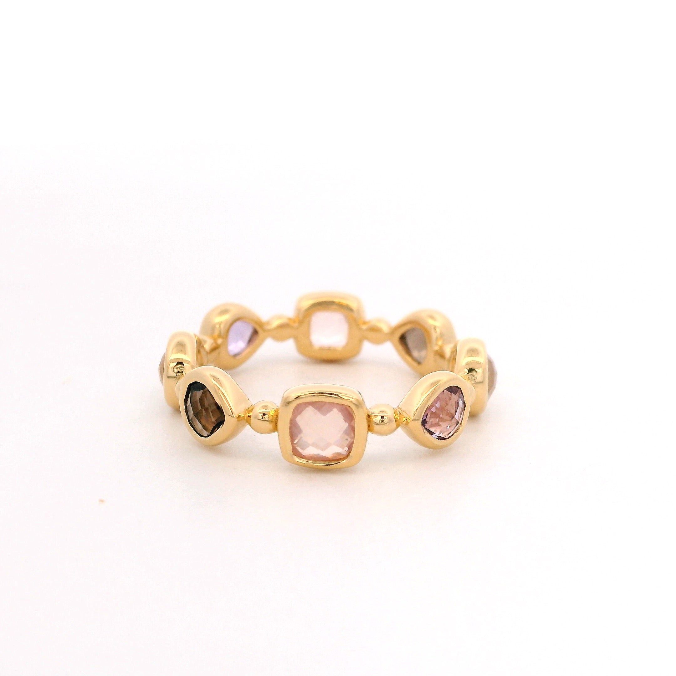 925YG STATION BEZEL ROCK CRYSTAL AND AMETHYST RING T6.5