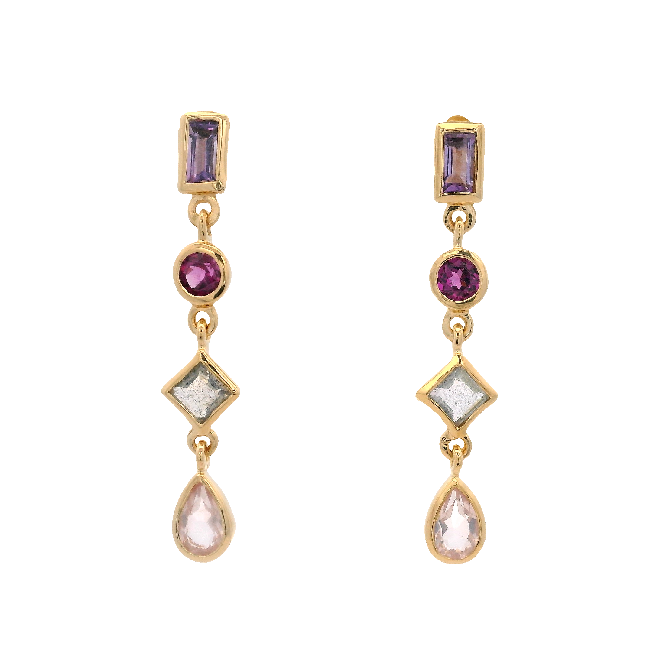 925YG MULTI SHAPE AMETHYST LABRADORITE EARRINGS
