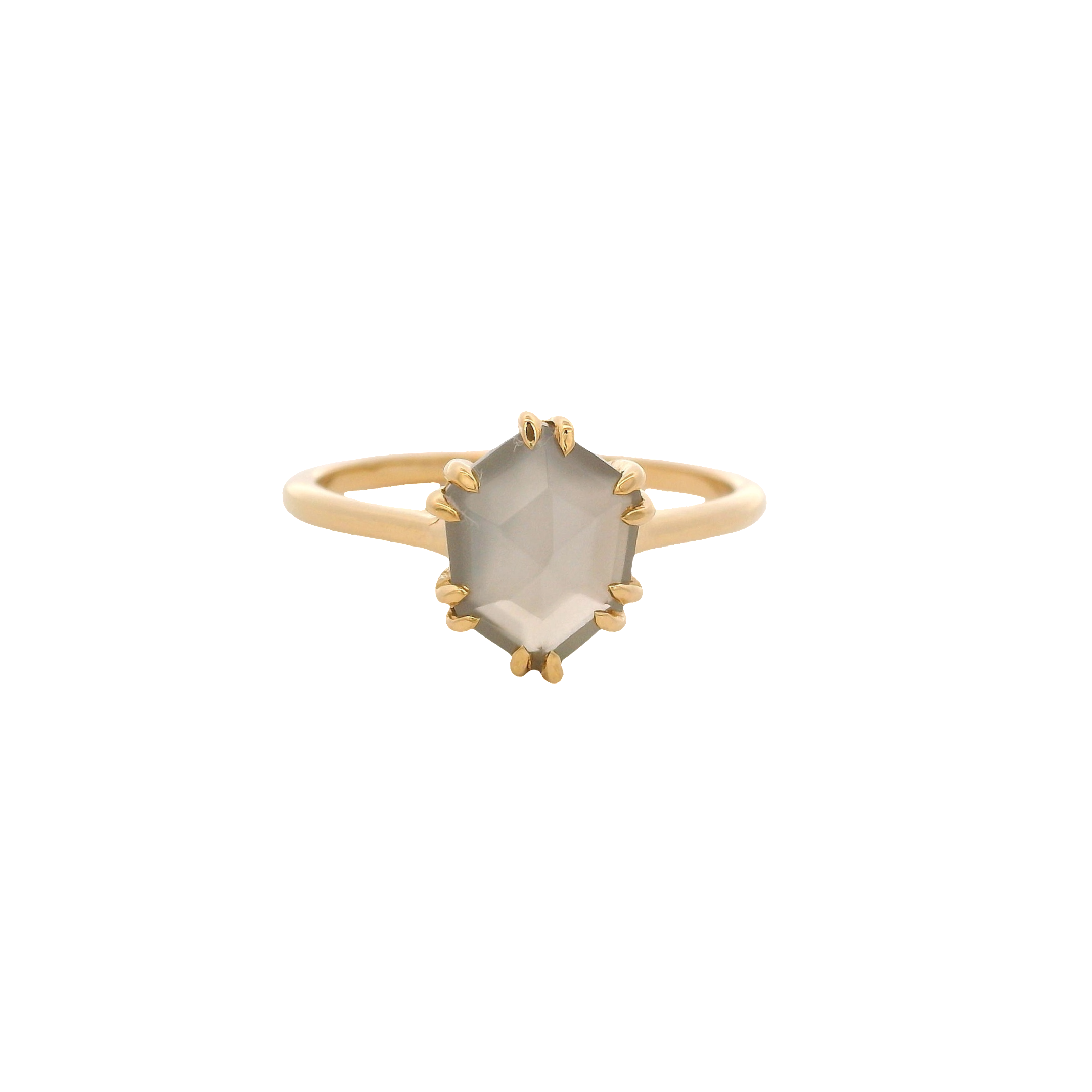 925YG HEXAGONAL MOOSTONE GRAY RING T6.5
