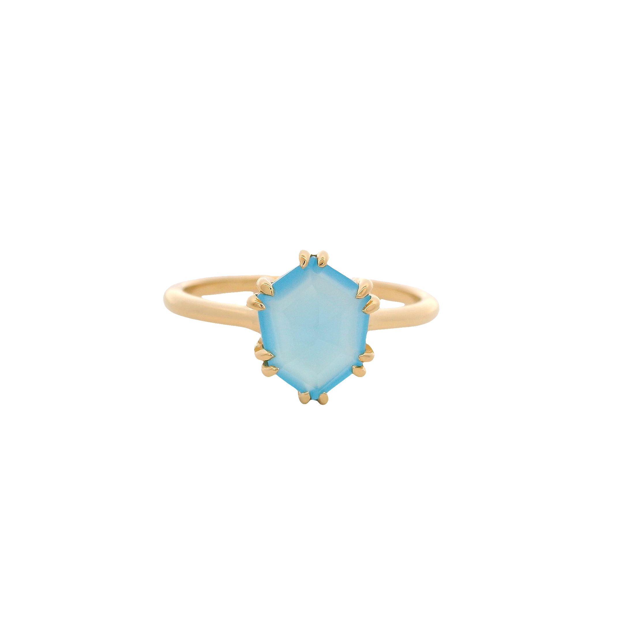 925YG HEXAGONAL CHALCEDONY RING T6.5