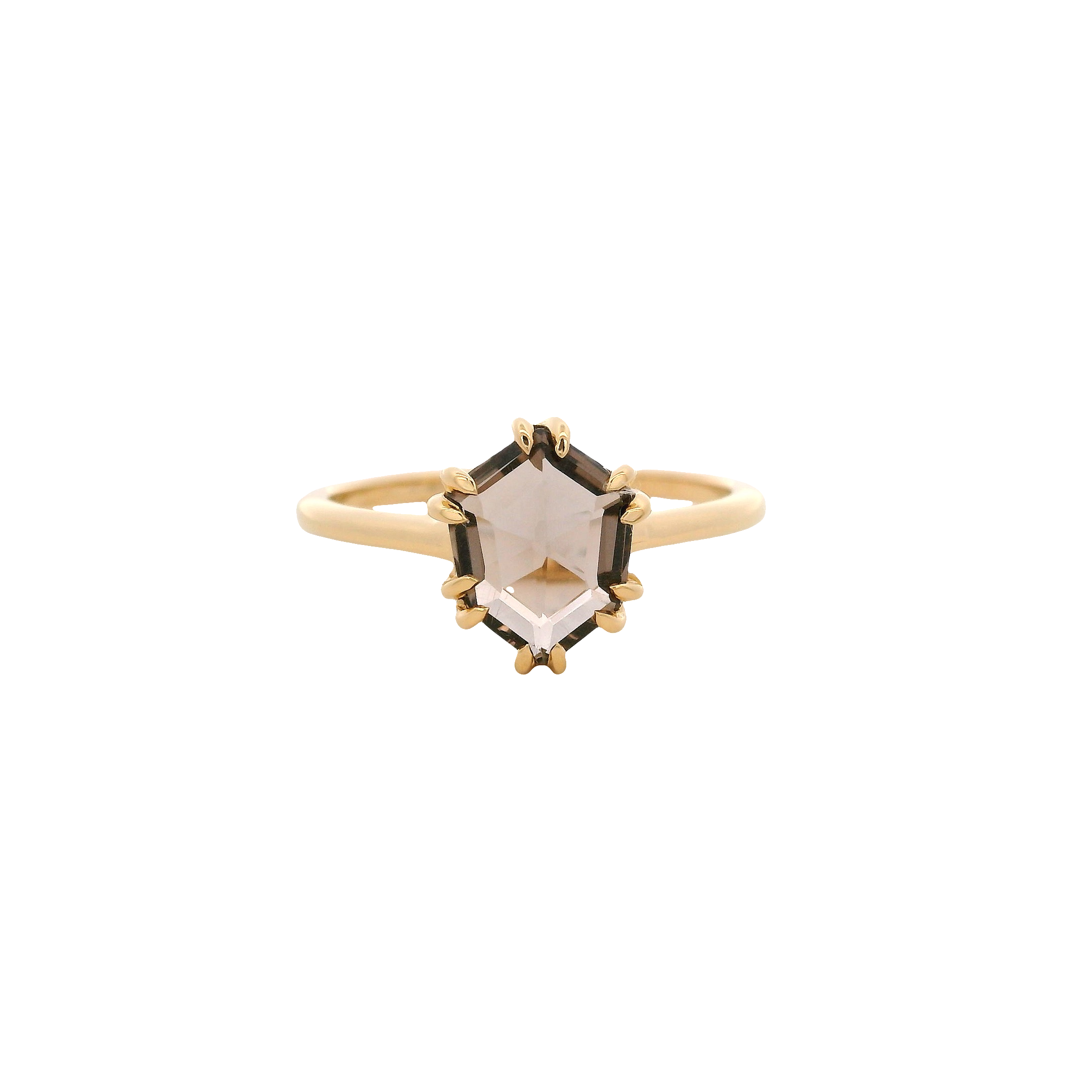 925YG HEXAGONAL SMOKY QUARTZ LIGHT RING T6.5