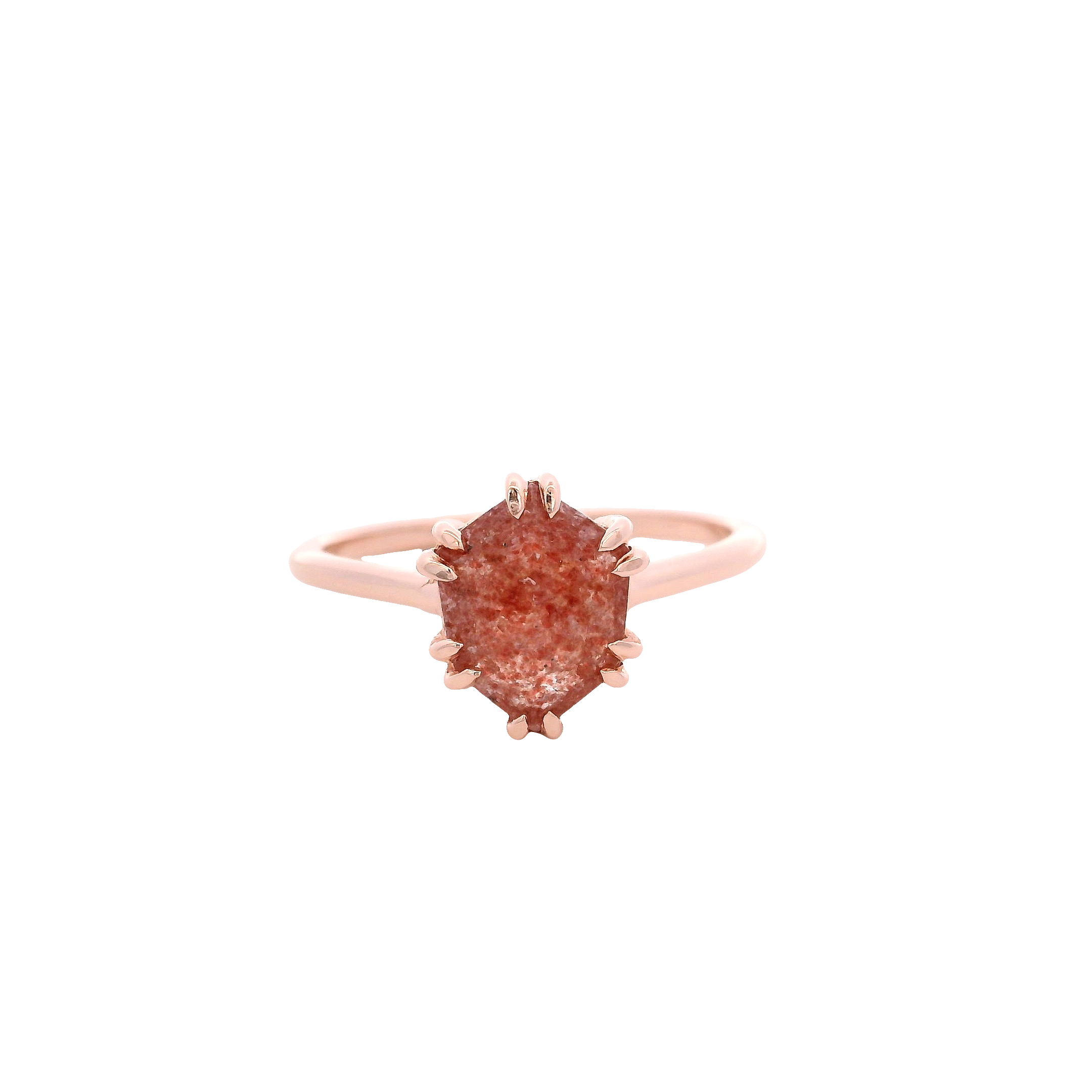 925RG HEXAGONAL STRAWBERRY PINK QUARTZ RING T6.5