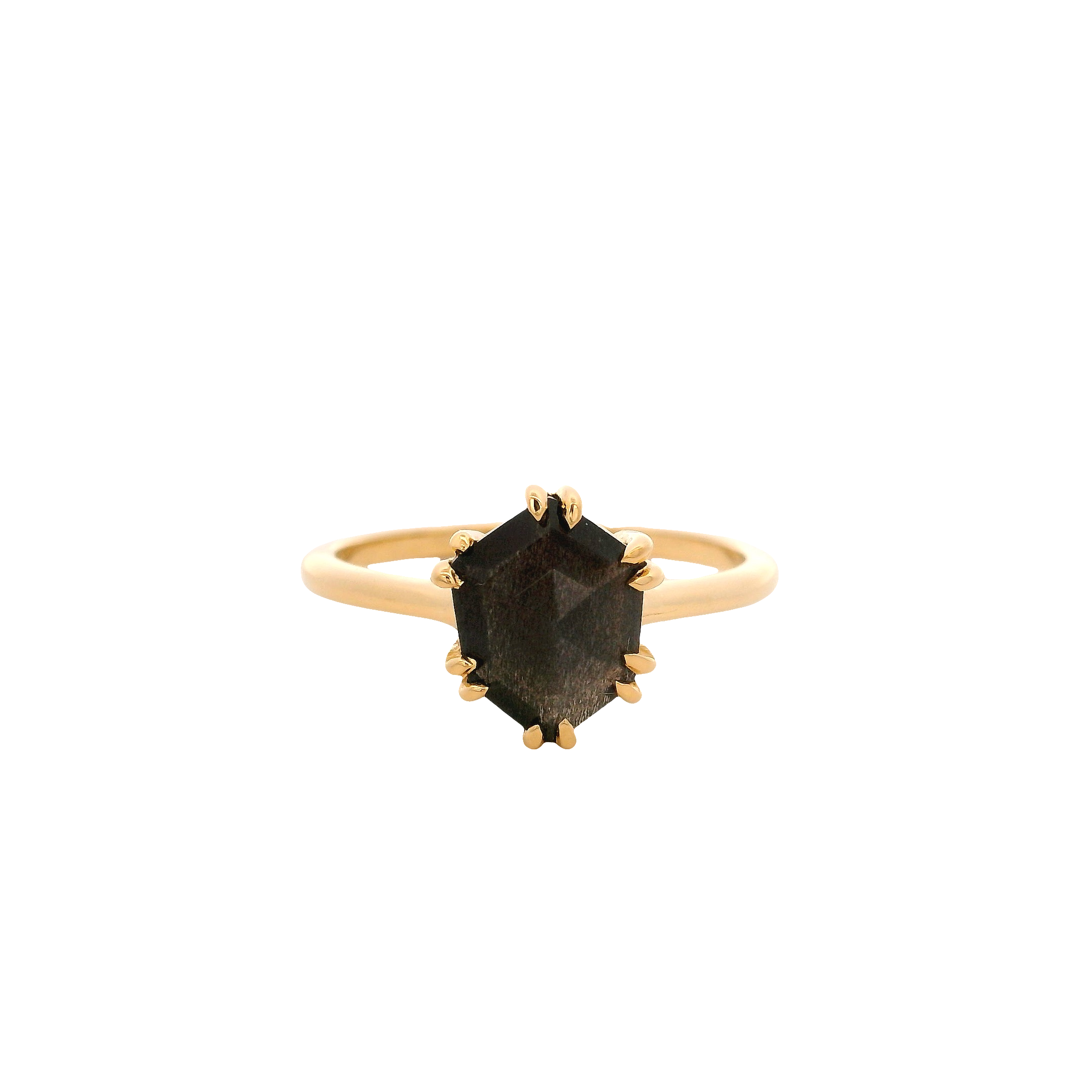925YG HEXAGONAL LABRADORITE BLACK RING T6.5