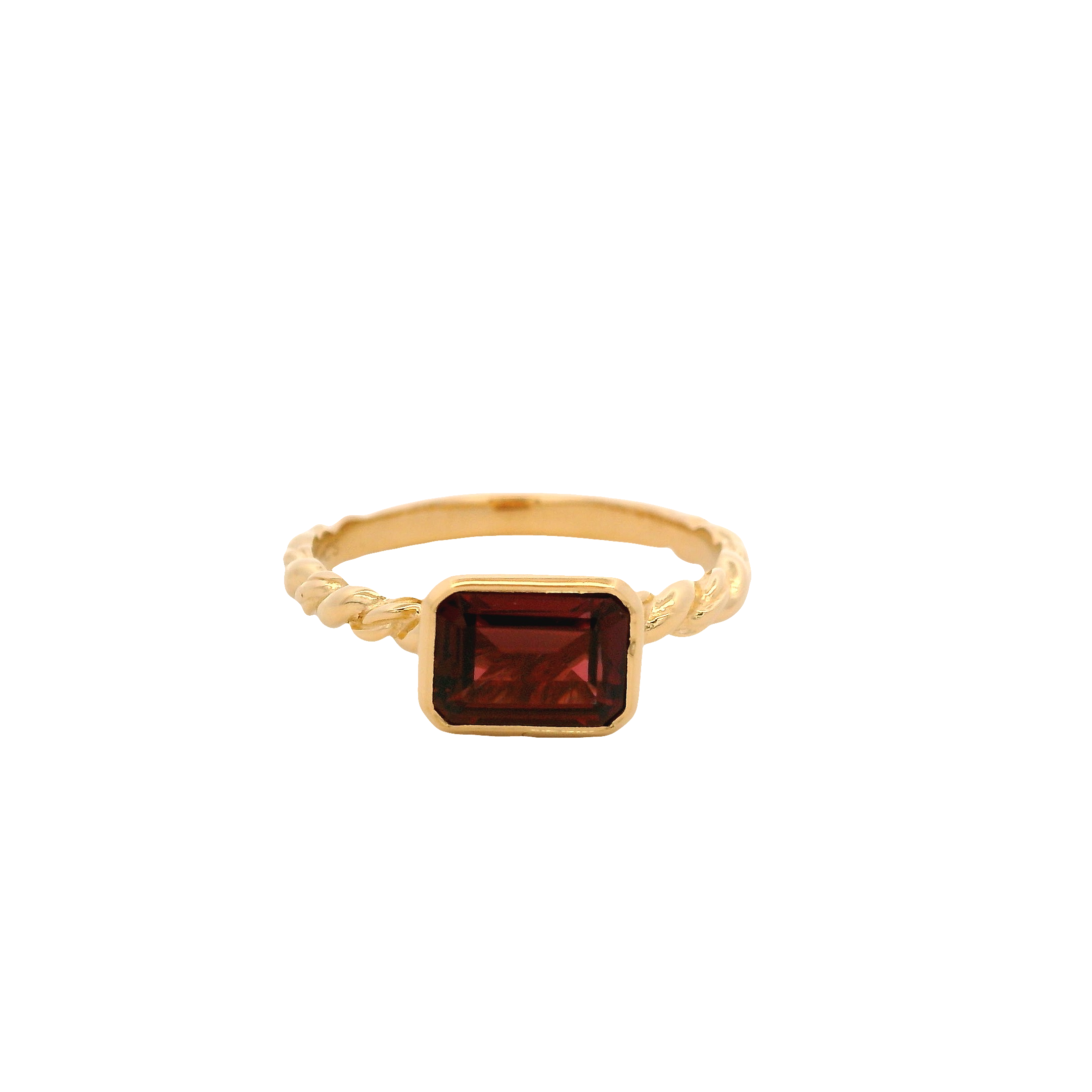 925YG BAGUETTE GARNET GILT RING T6.5