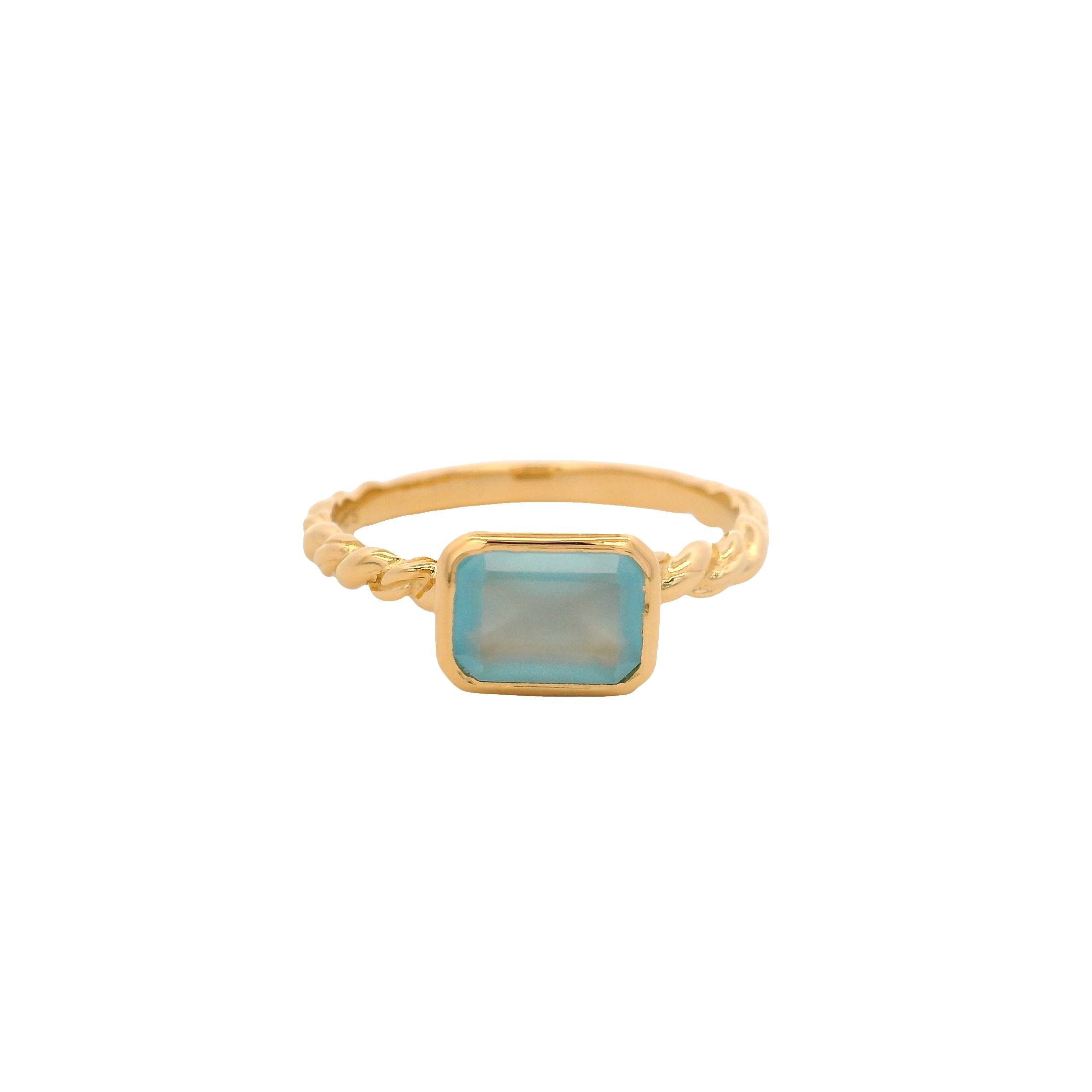 925YG BAGUETTE CHALCEDONY GILT RING T6.5