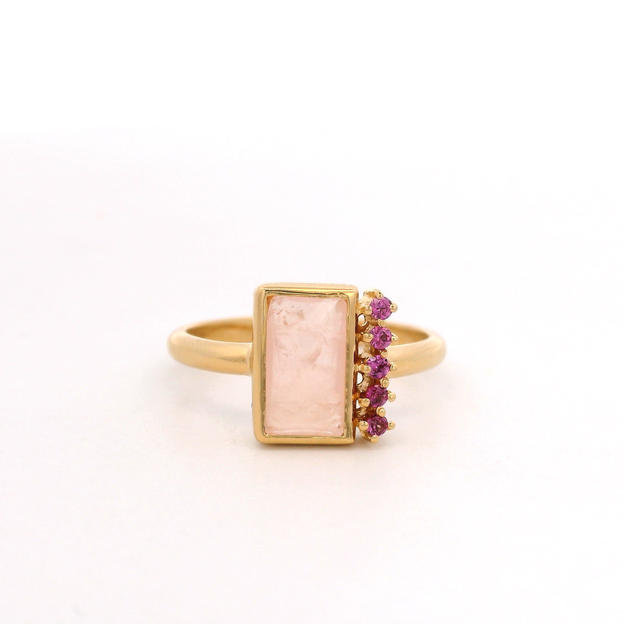 925YG BAGUETTE ROSE QUARTZ AND RHODOLITE GARNET RING T6.5