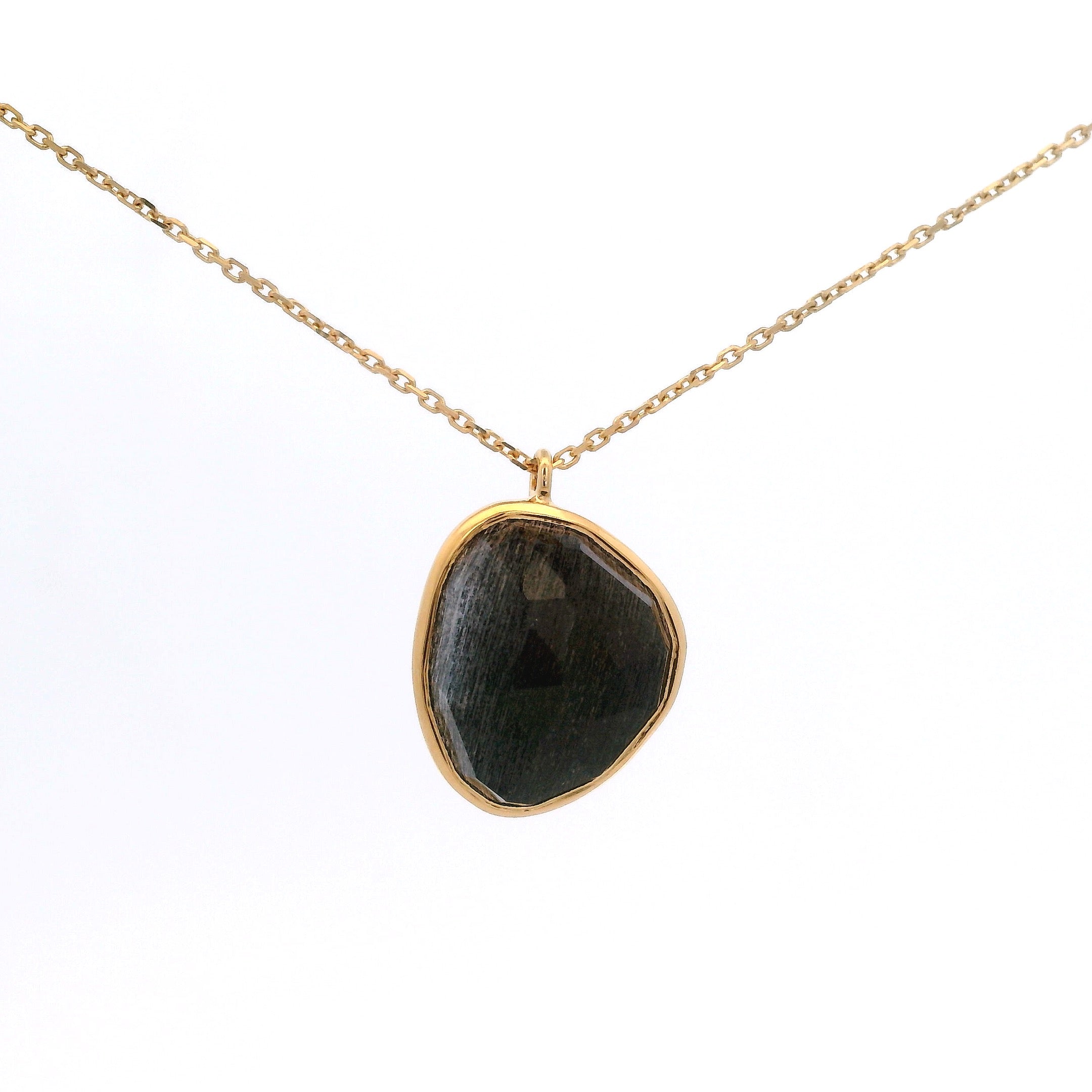 925YG OVAL IRREGULAR LABRADORITE BLACK NECKLACE
