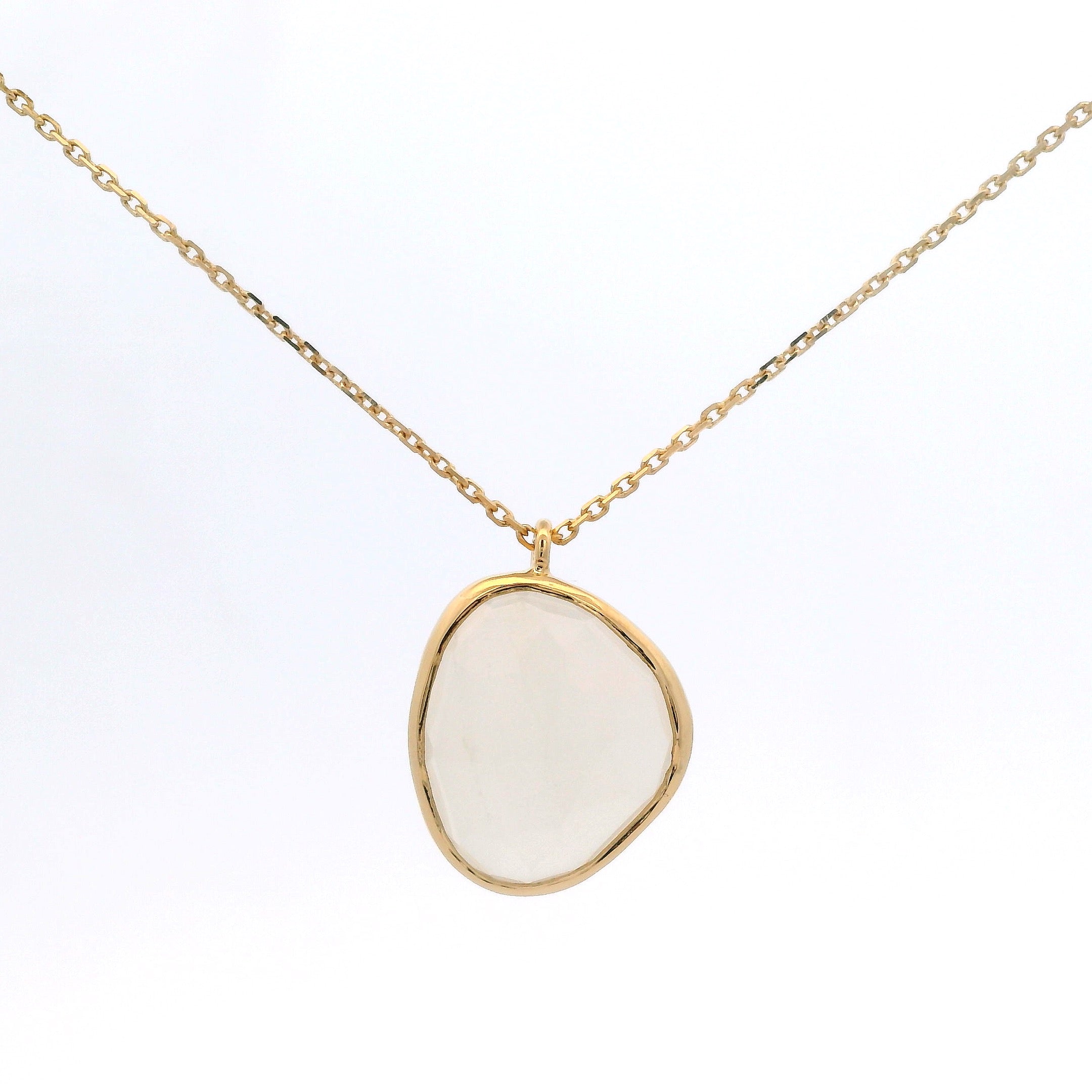 925YG OVAL IRREGULAR MOOSTONE WHITE NECKLACE