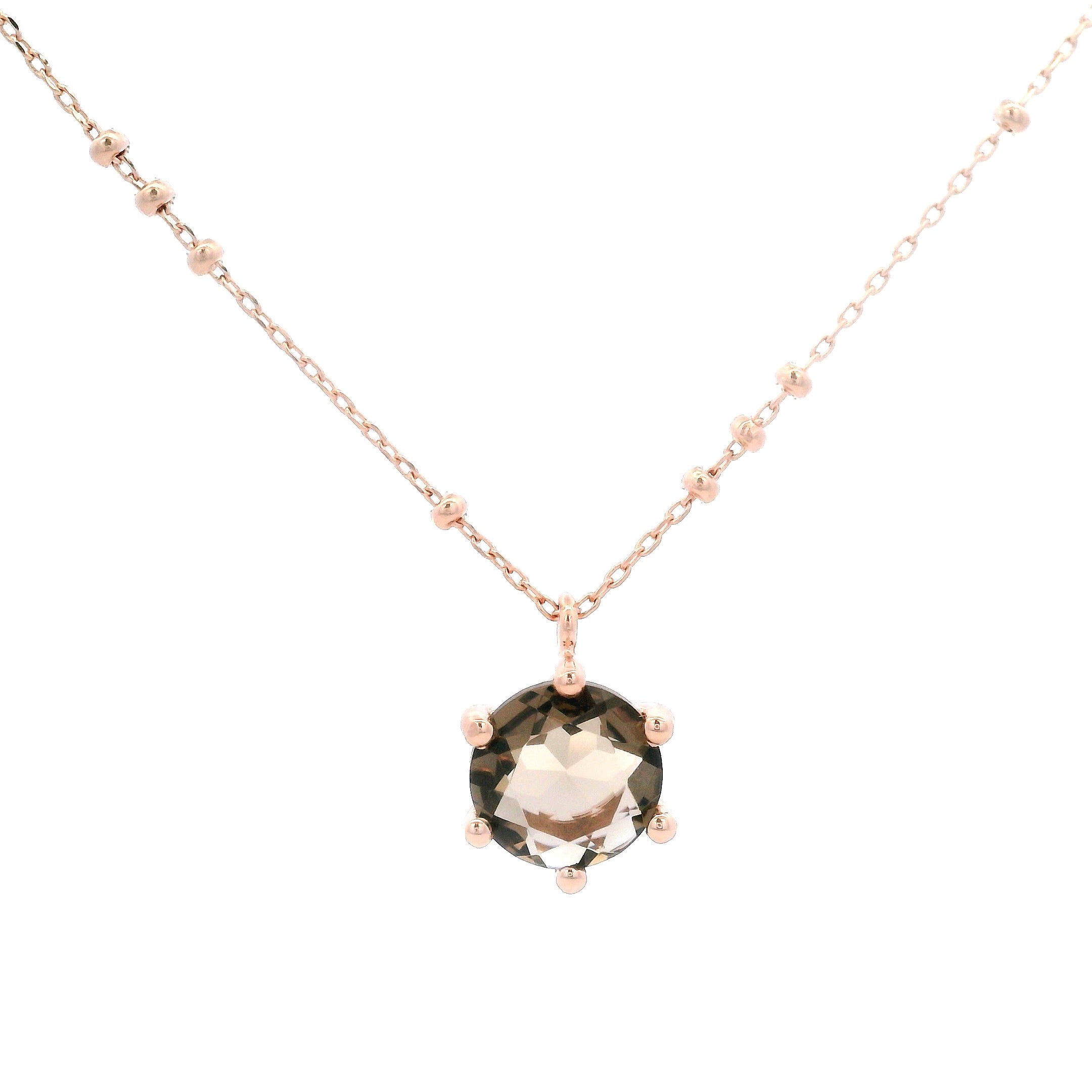 925RG ROUND SMOKY QUARTZ SOLITARY NECKLACE