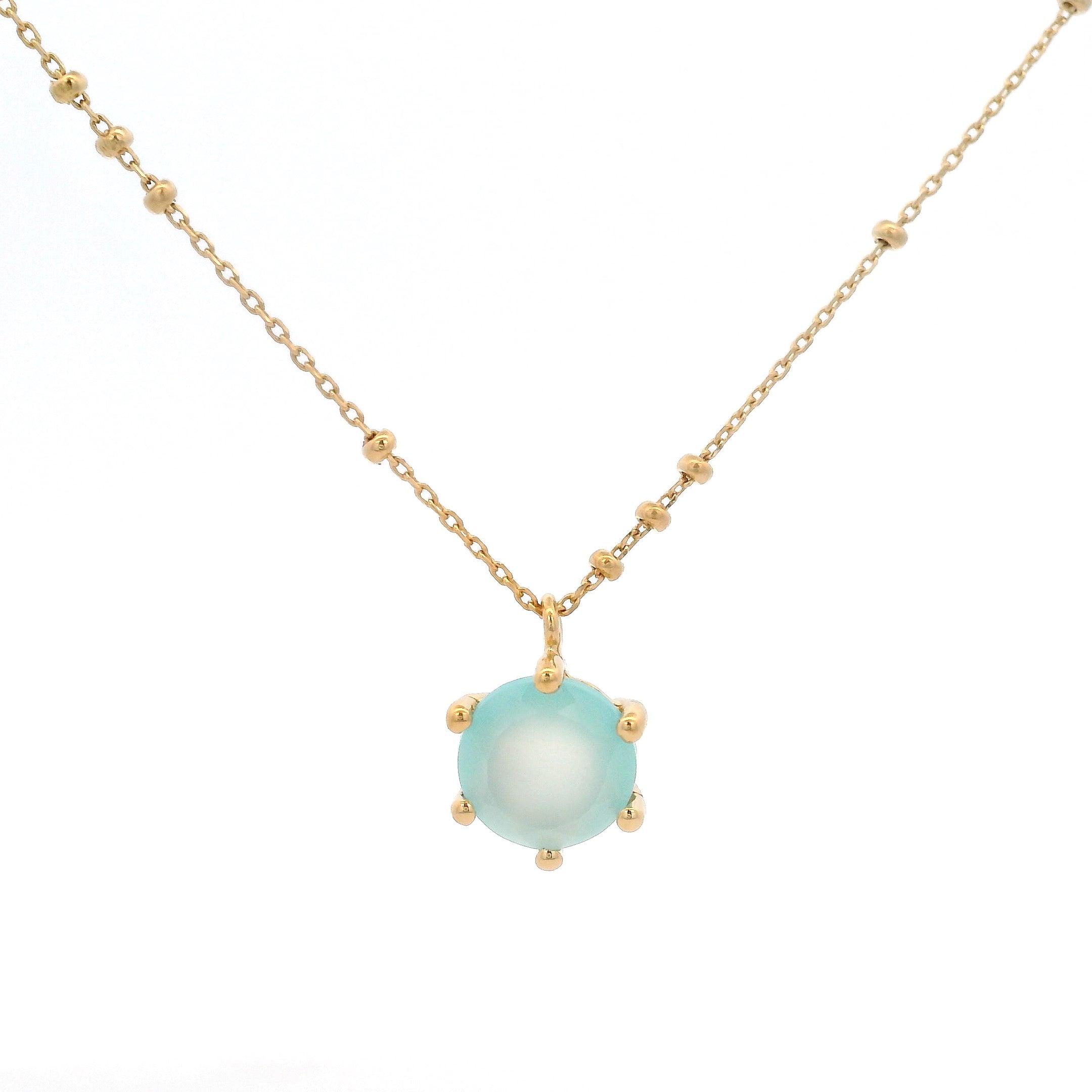 925YG ROUND AQUA CHALCEDONY SOLITARY NECKLACE
