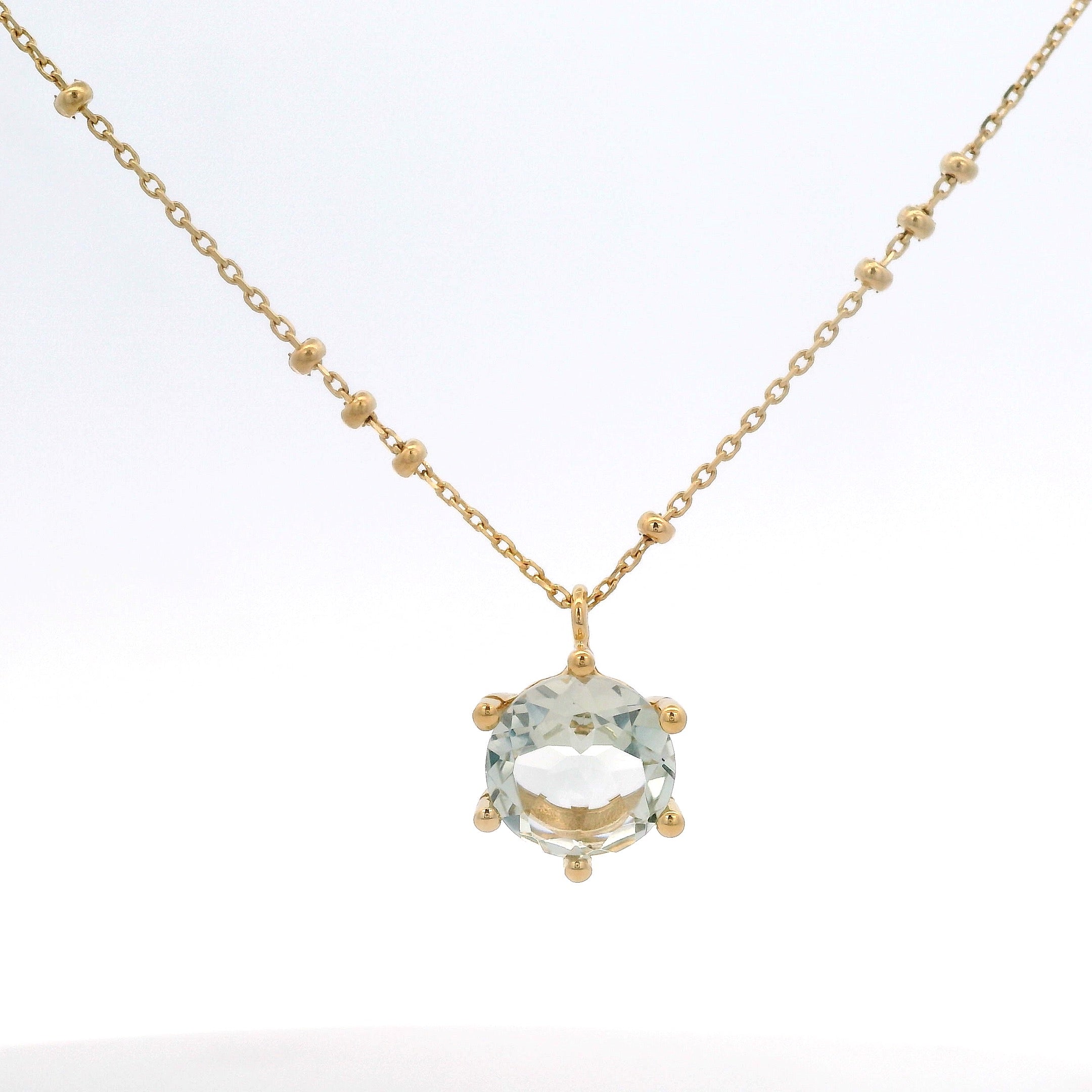 925YG ROUND AMETHYST GREEN SOLITARY NECKLACE