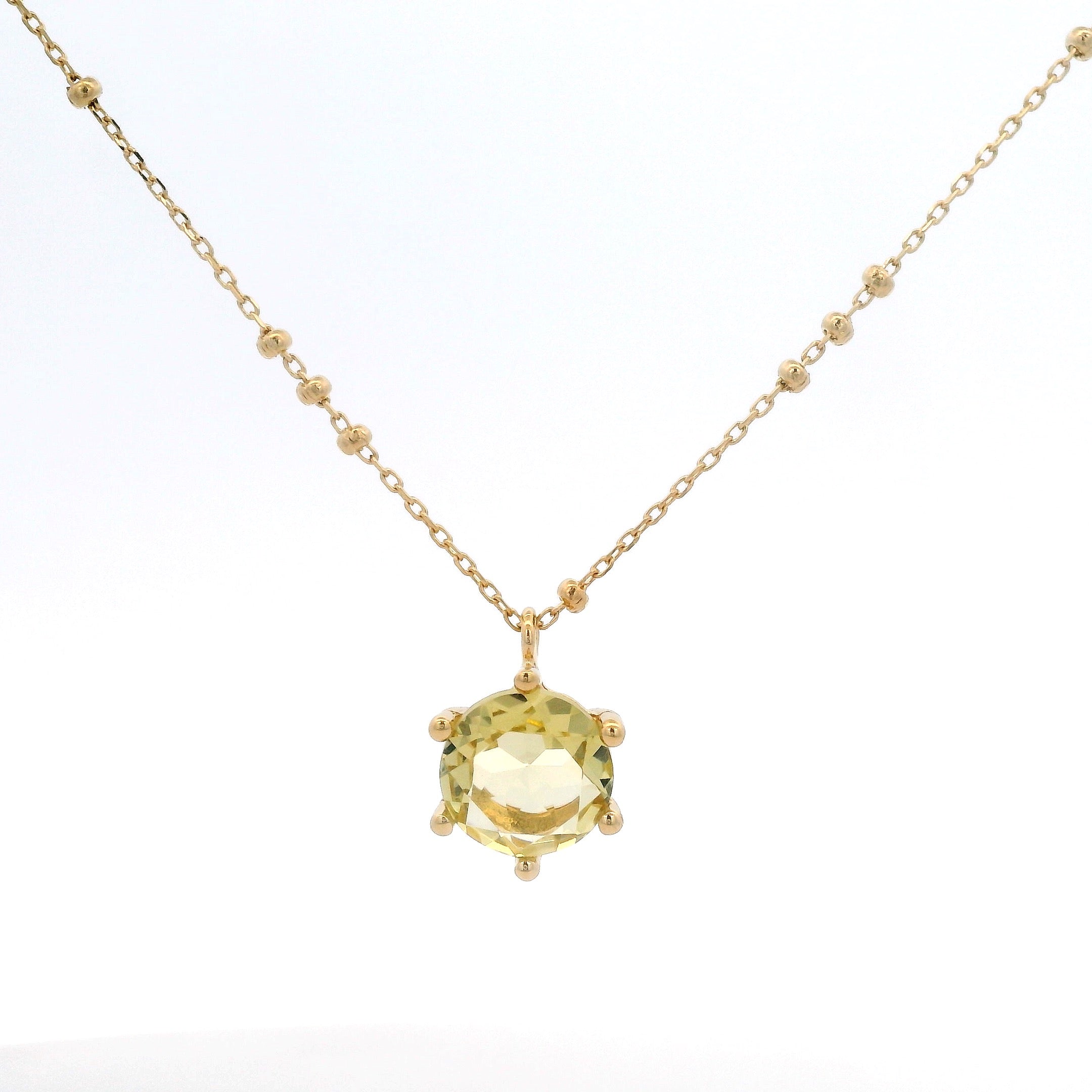 925YG ROUND LEMON QUARTZ SOLITARY NECKLACE