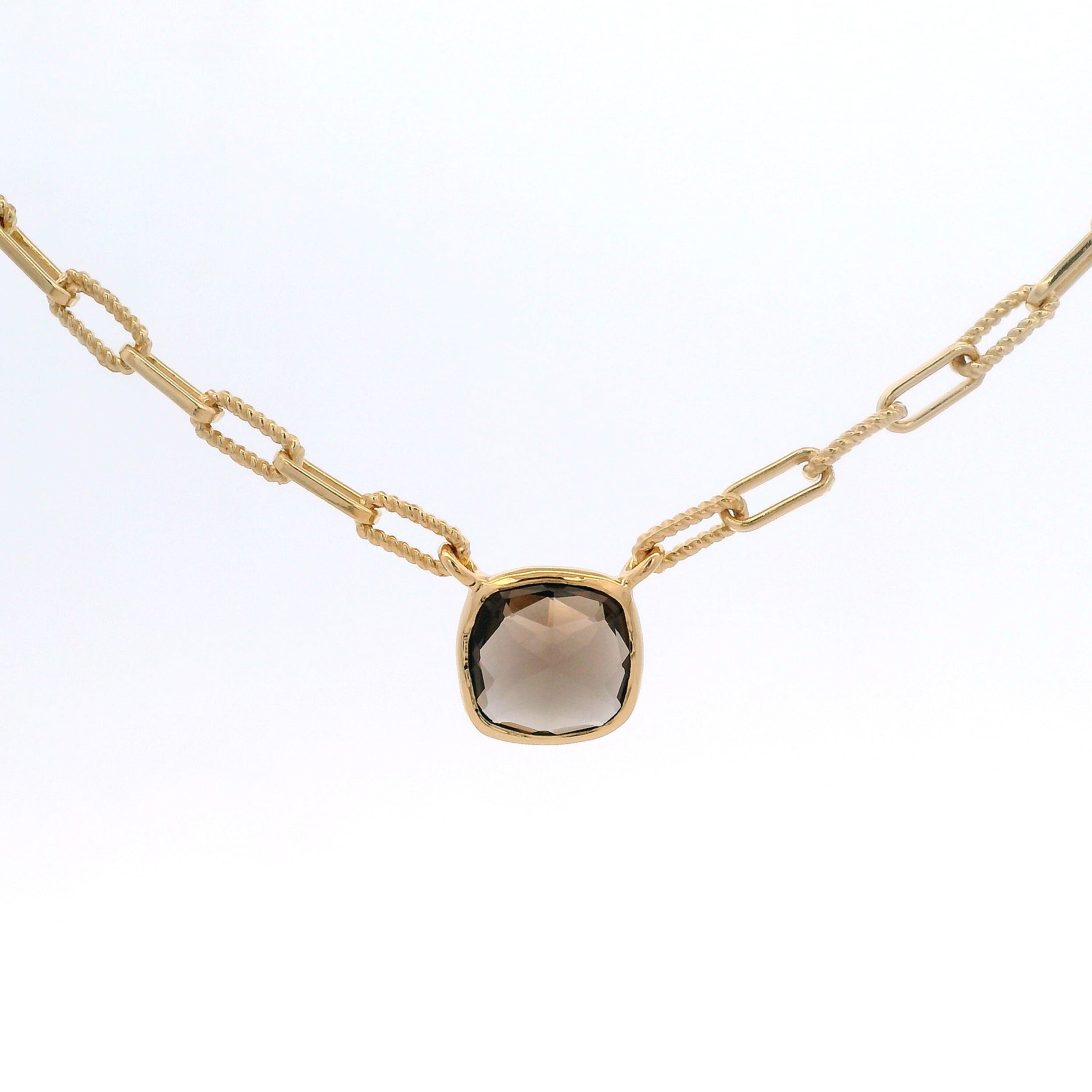 925YG SQUARE SMOKY QUARTZ NECKLACE