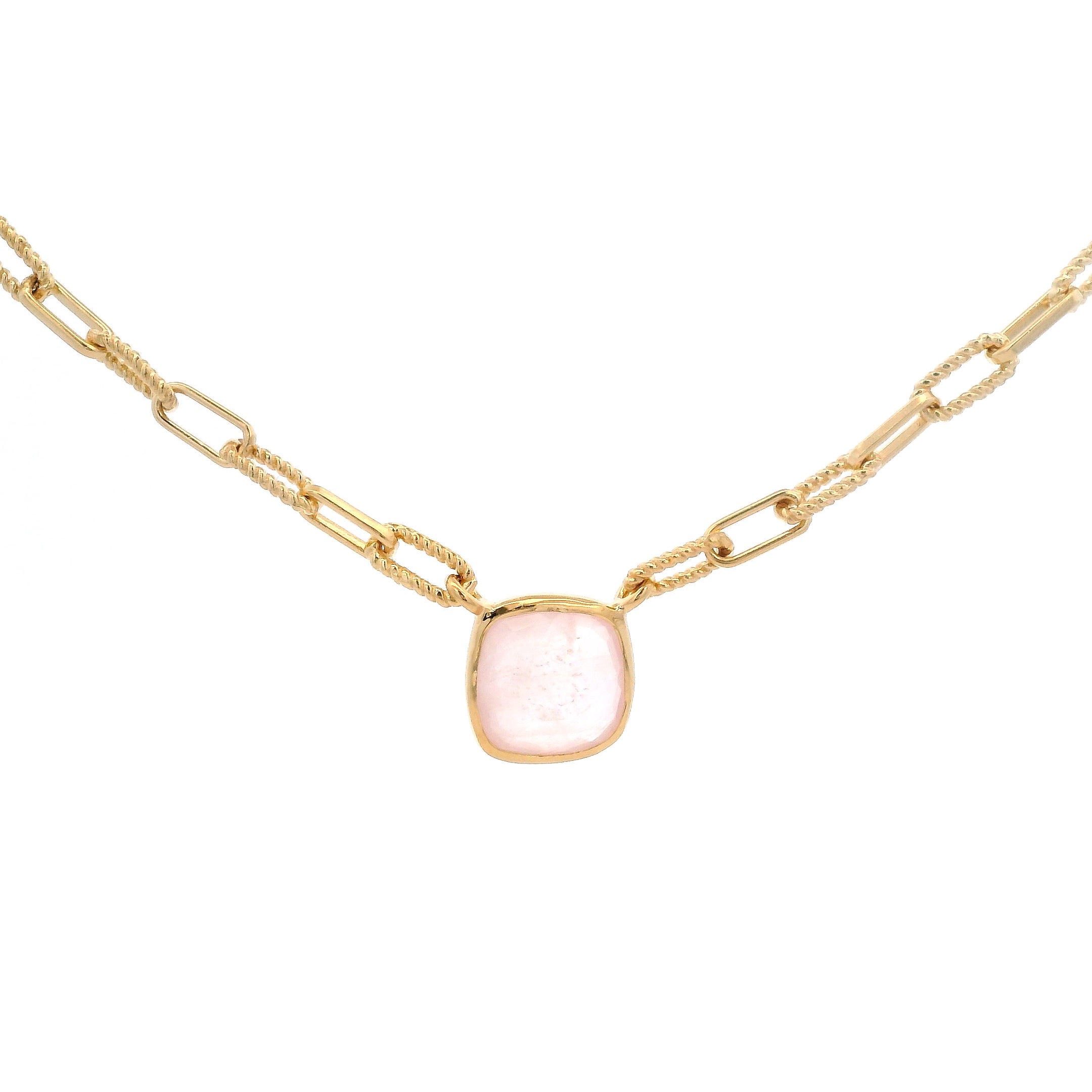 925YG SQUARE ROSE QUARTZ NECKLACE