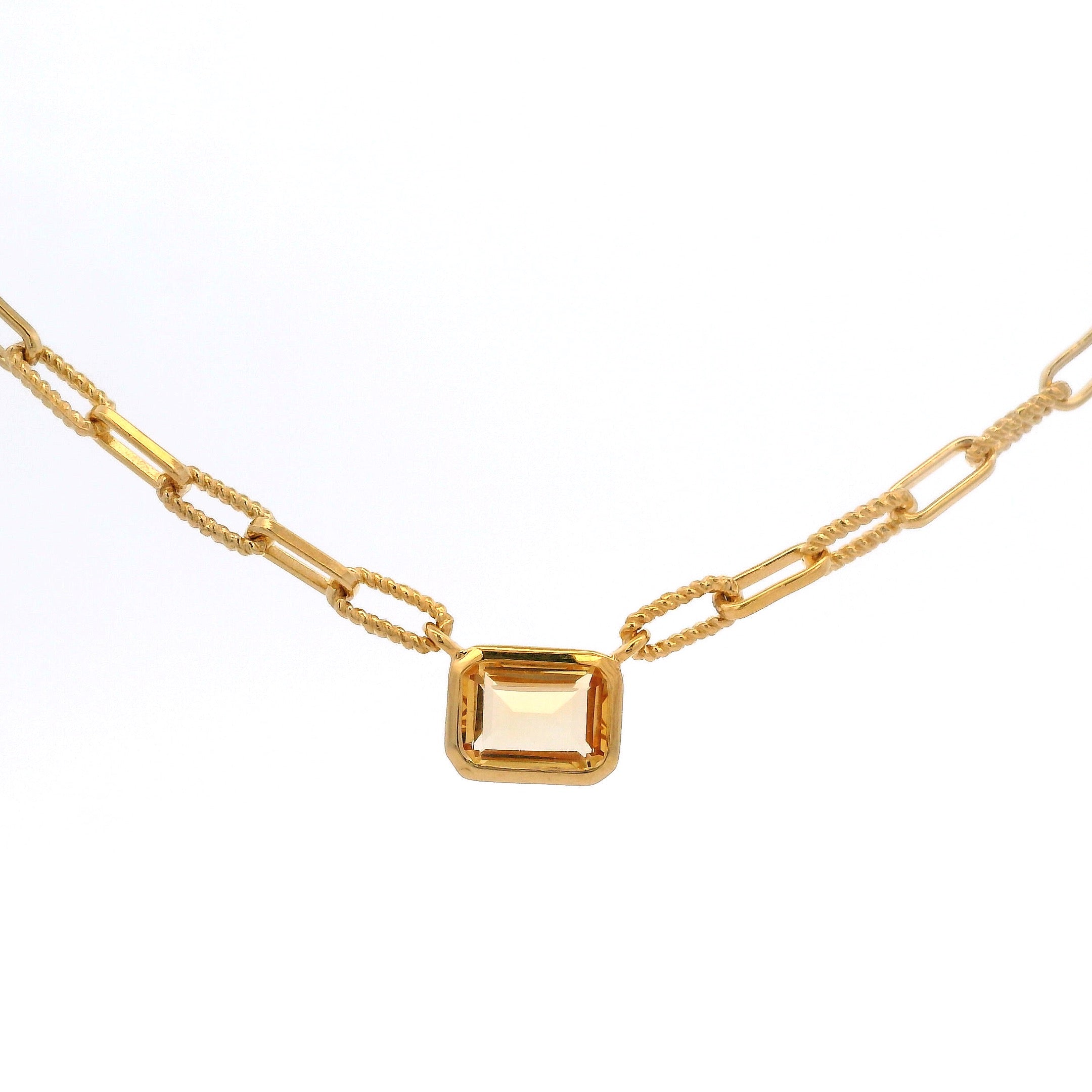 925YG BAGUETTE CITRINE PAPERCLIP NECKLACE
