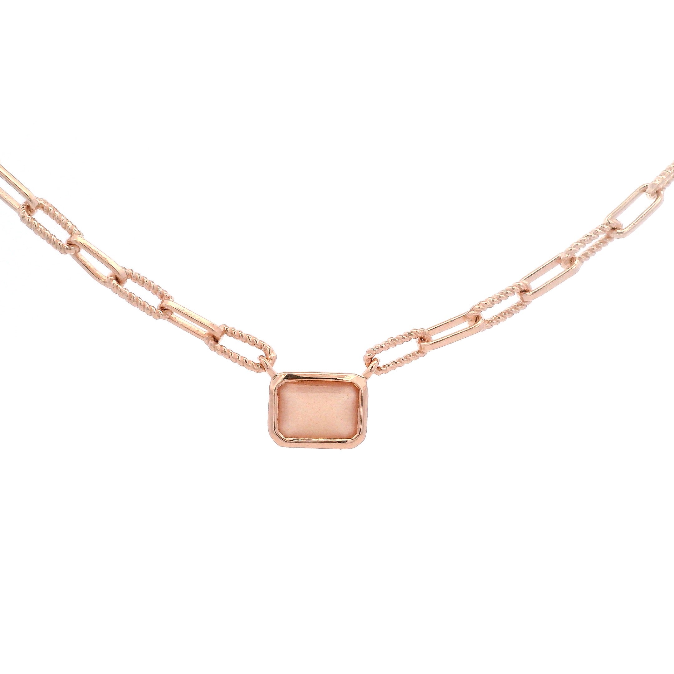 925RG BAGUETTE MOOSTONE PEACH PAPERCLIP NECKLACE