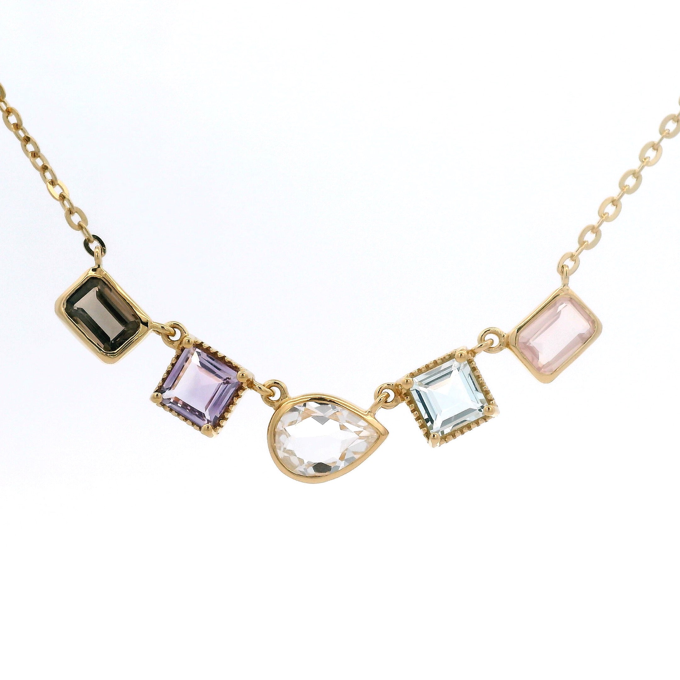 925YG MULTISHAPE DROP MULTI STONE NECKLACE