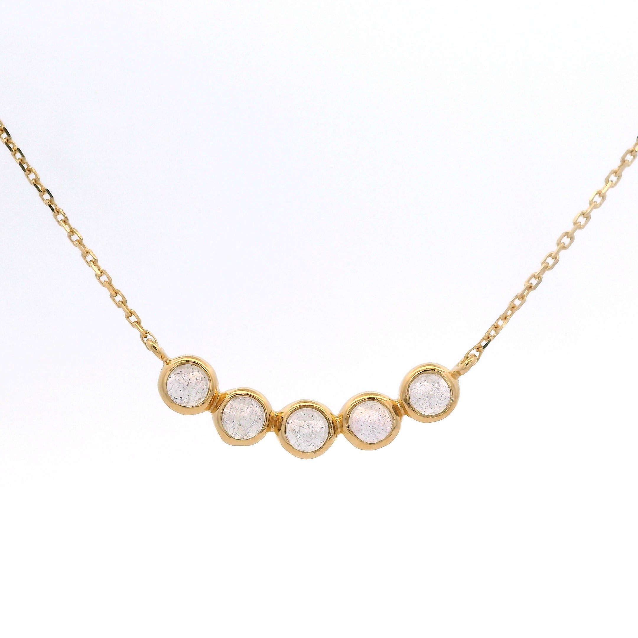 925YG BAR CURV 5 STONE BEZEL LABRADORITE NECKLACE