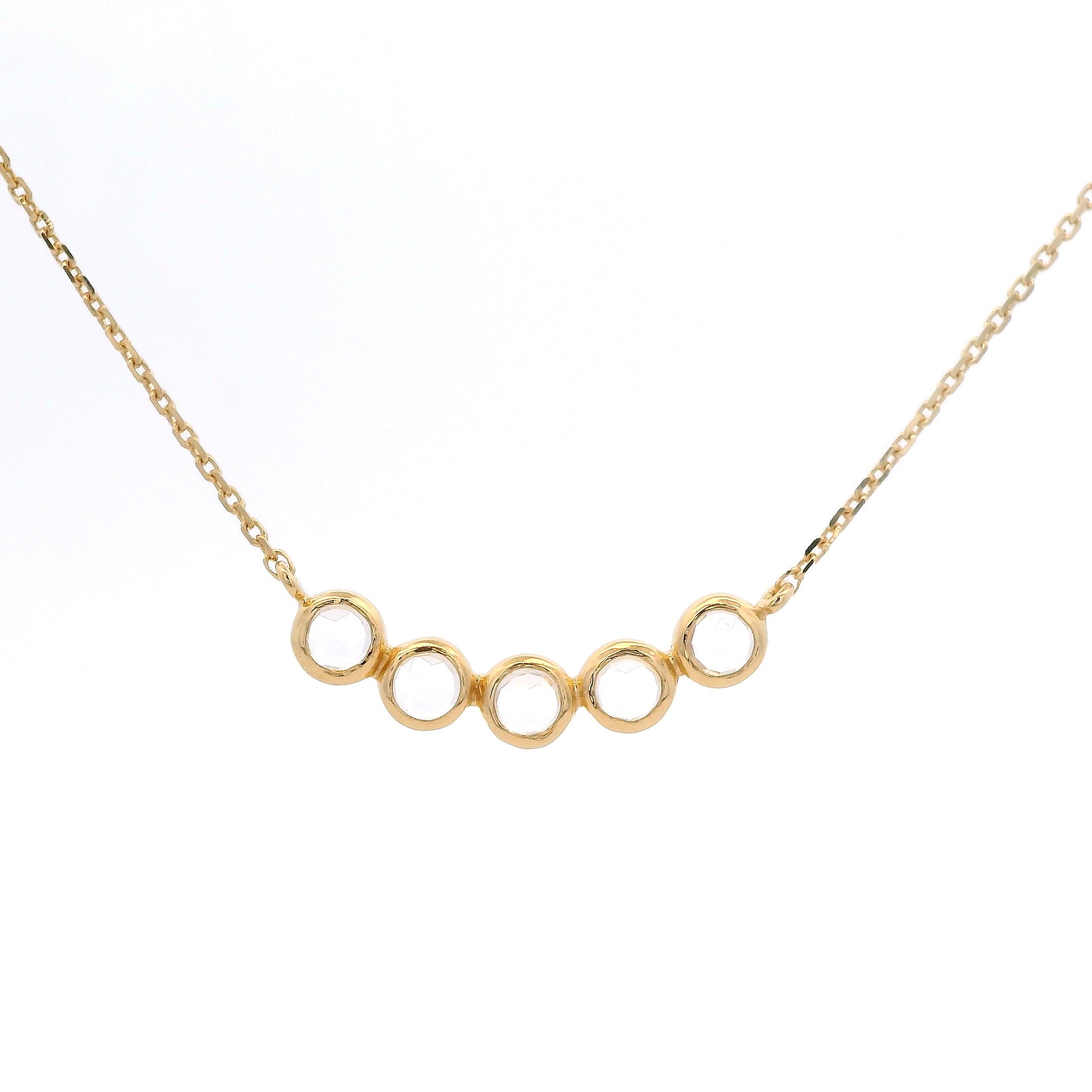 925YG BAR CURV 5 STONE BEZEL ROCK CRYSTAL NECKLACE