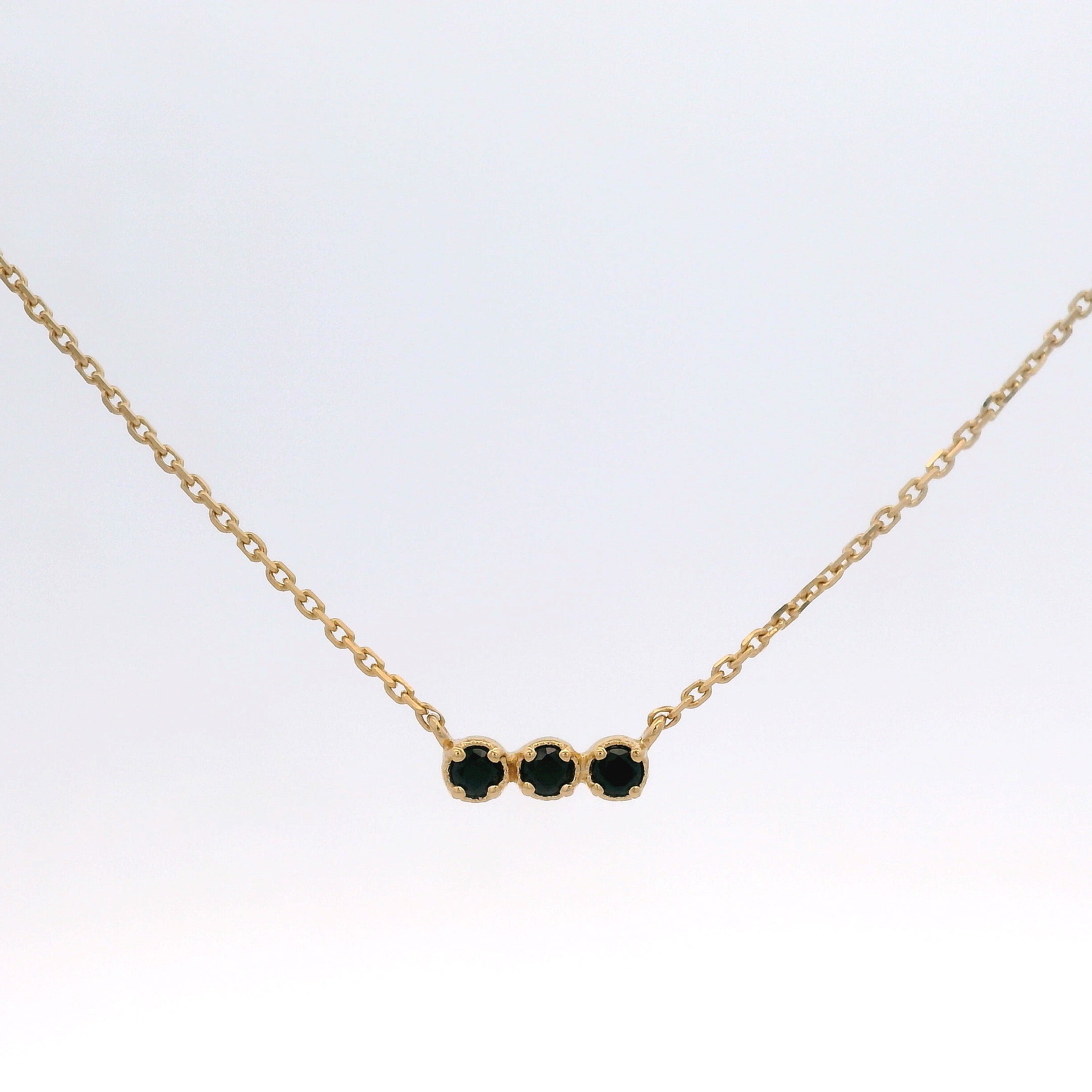 925YG BAR MINI 3 STONE SPINEL BLACK NECKLACE