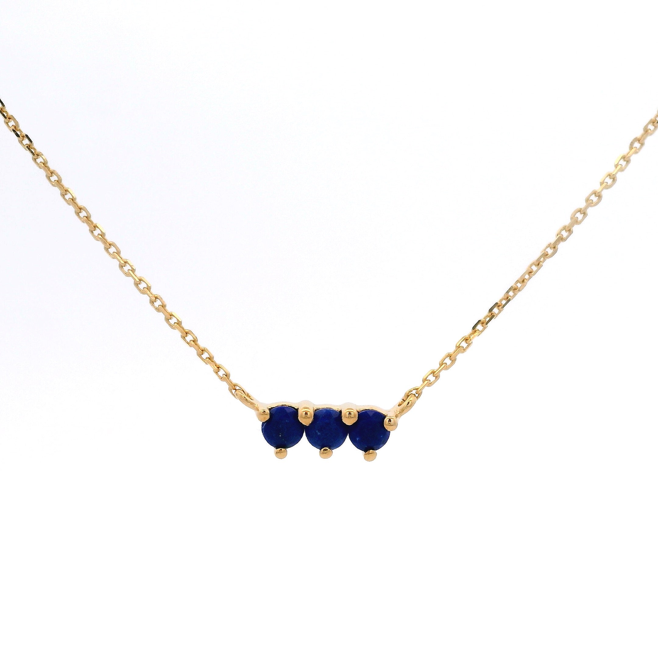 925YG BAR 3 STONE LAPIS LAZULI NECKLACE