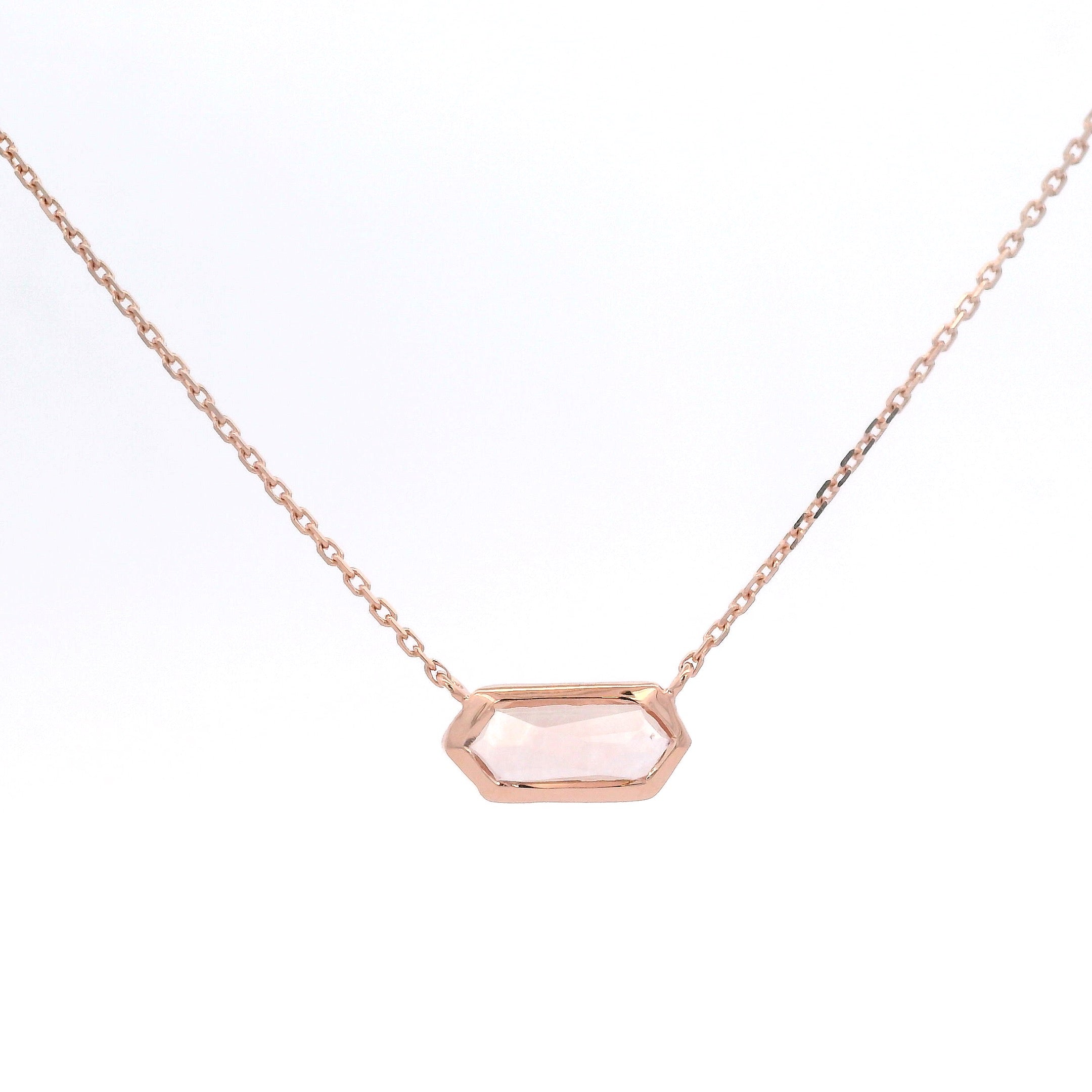 925RG HEXAGONAL ROSE QUARTZ NECKLACE