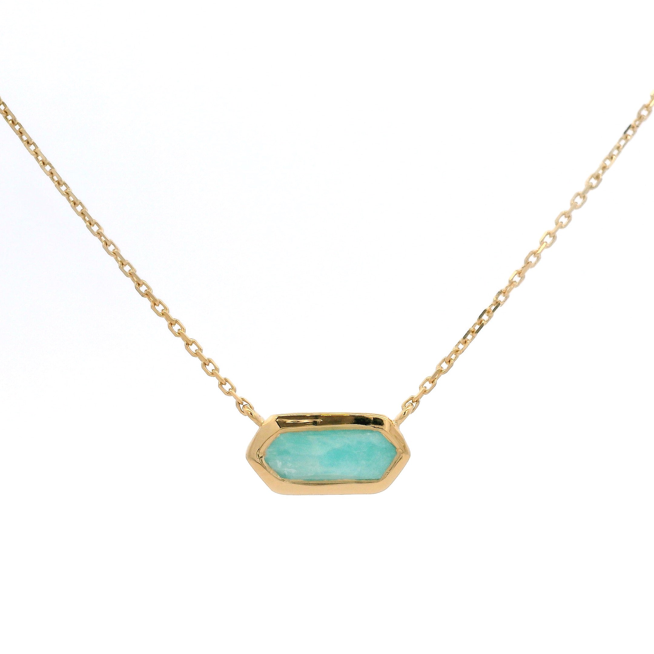 925YG HEXAGONAL AMAZONITE NECKLACE