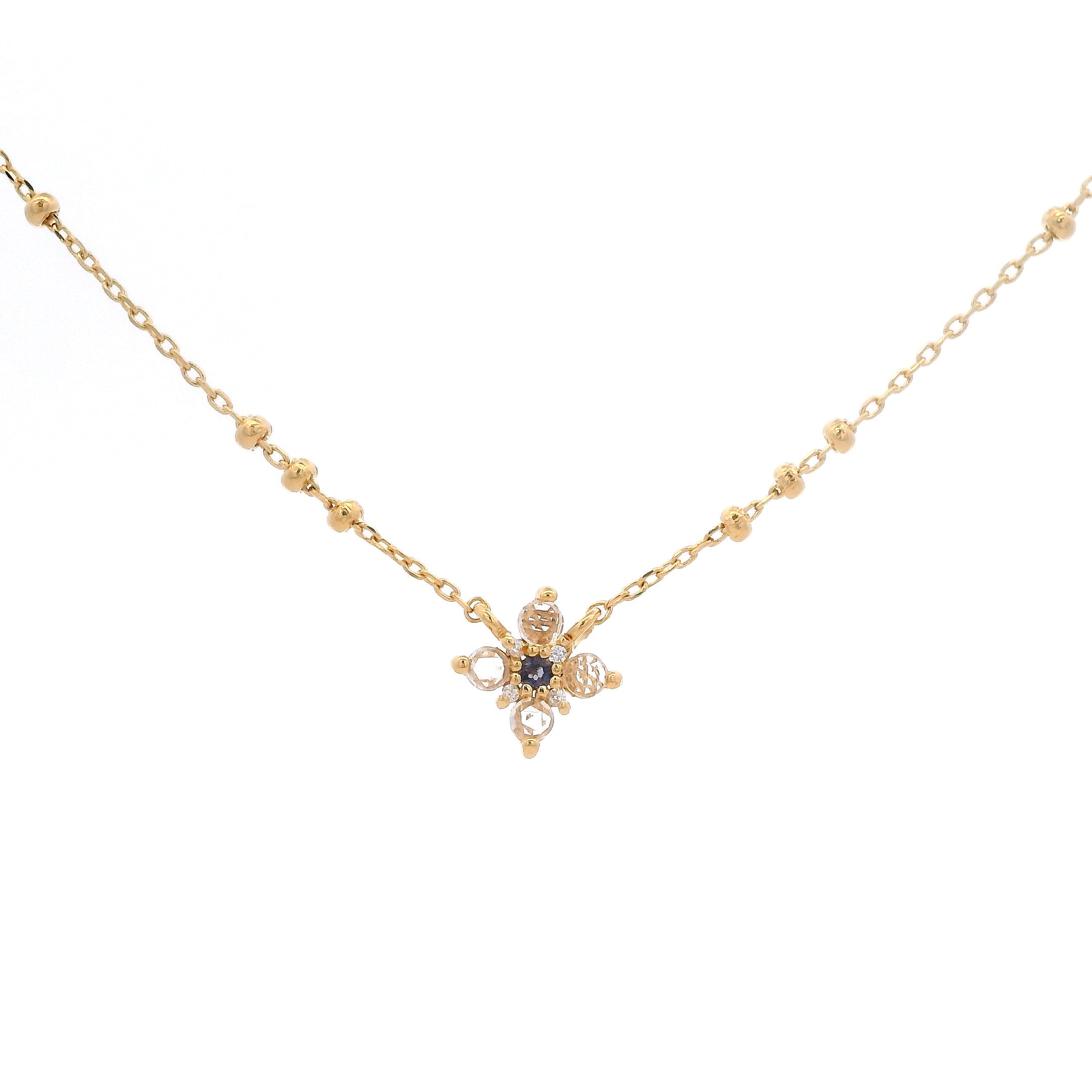 925YG MINI FLOWER TOPAZ WHITE CENTER IOLITE NECKLACE