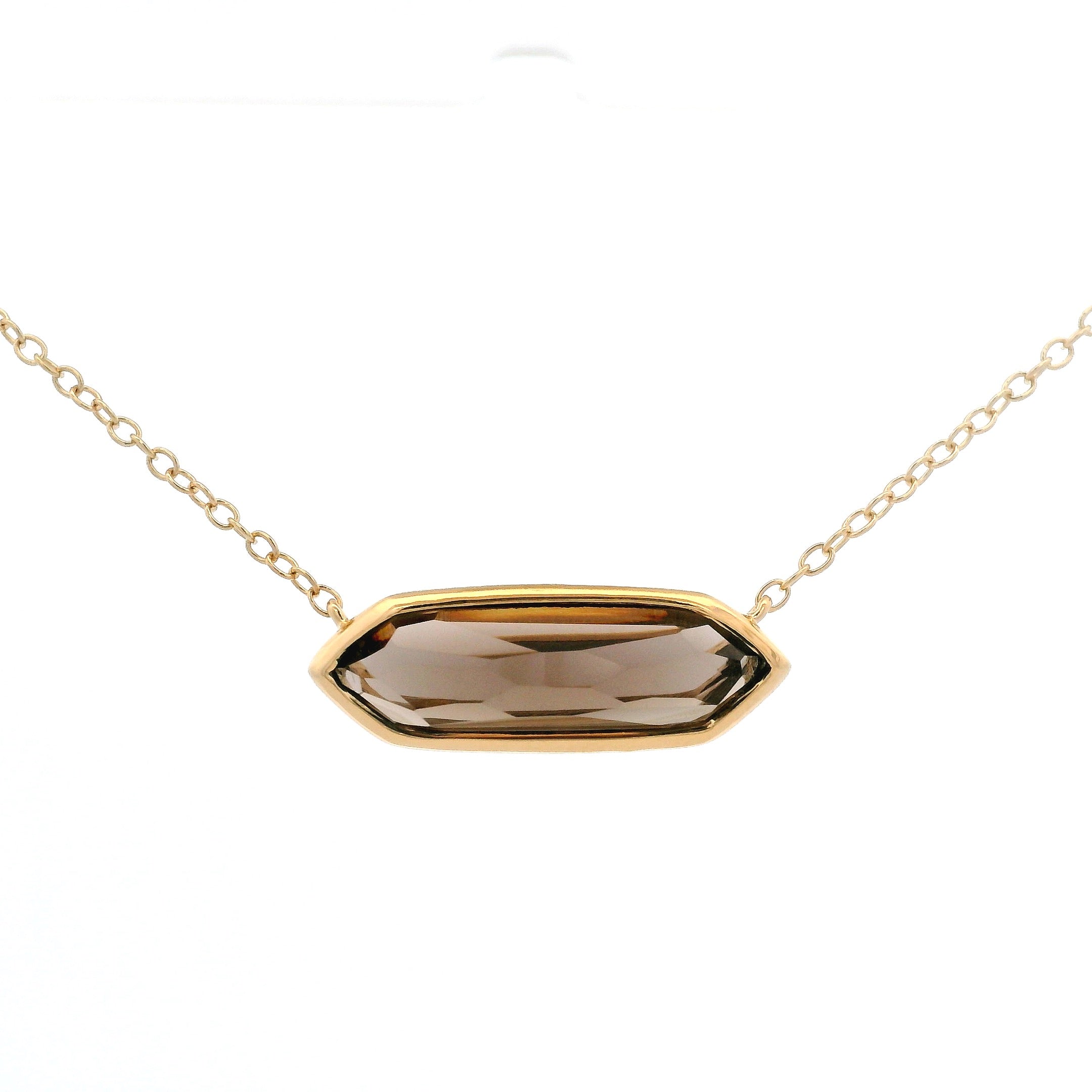 925YG CHUNKY HEXAGONAL SMOKY QUARTZ NECKLACE