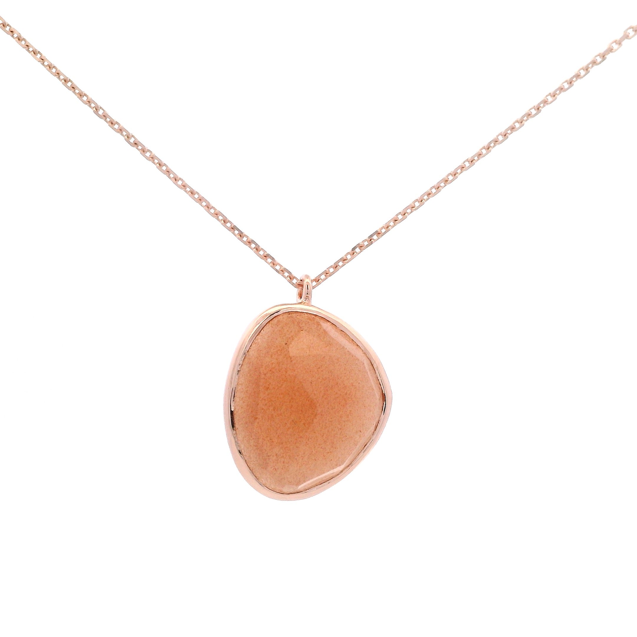 925RG OVAL IRREGULAR MOOSTONE PEACH NECKLACE