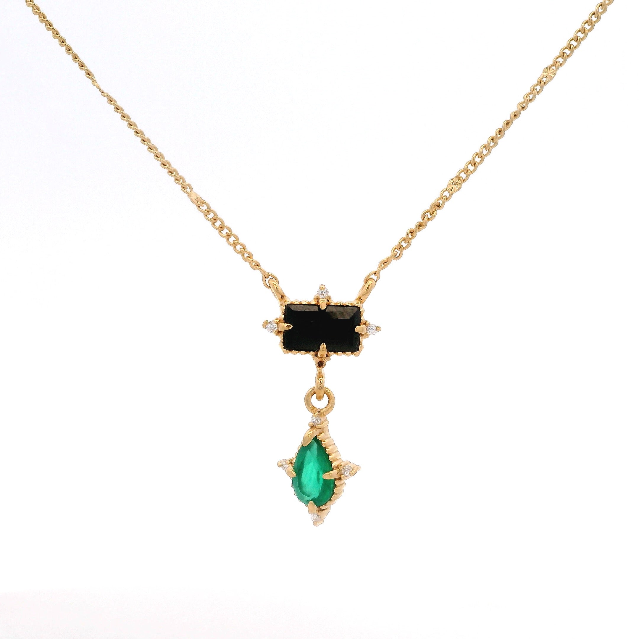 925YG MINI SQUARE SPINEL BLACK DROP ONYX GREEN NECKLACE