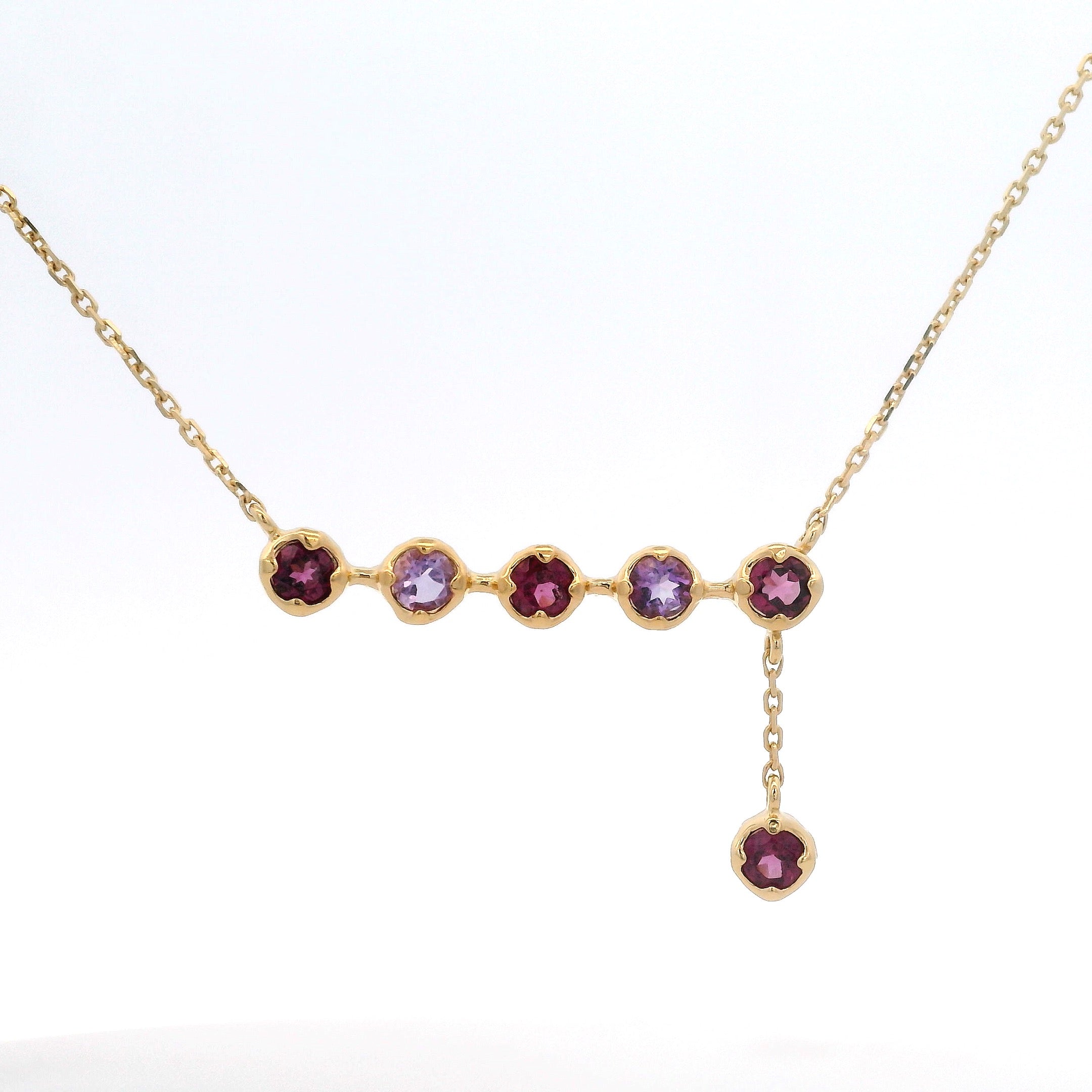 925YG BAR GARNET AMETHYST DROP GARNET NECKLACE