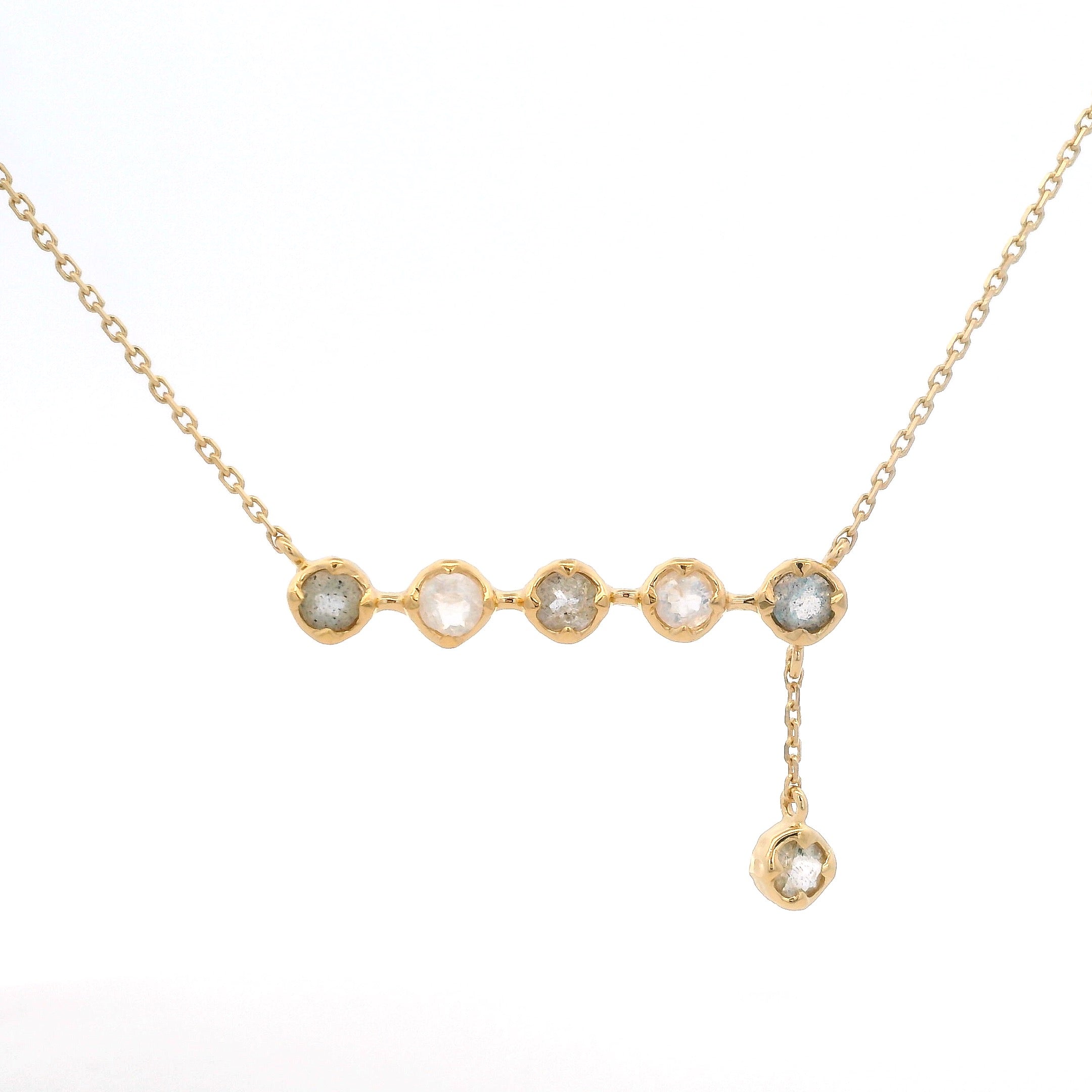 925YG BAR LABRADORITE MOOSTONE DROP LABRADORITE NECKLACE